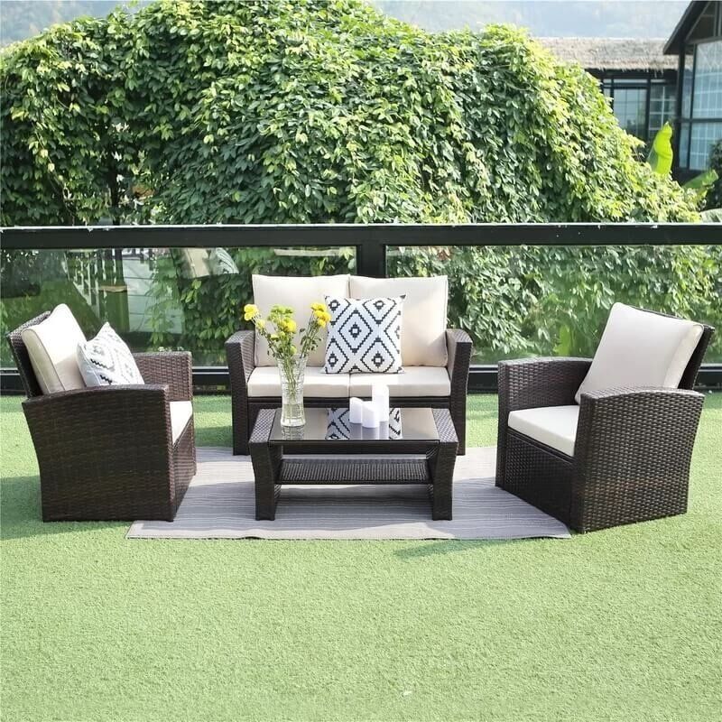 Netherside Patio 4 Piece Rattan Sofa Seating Group with Cushions