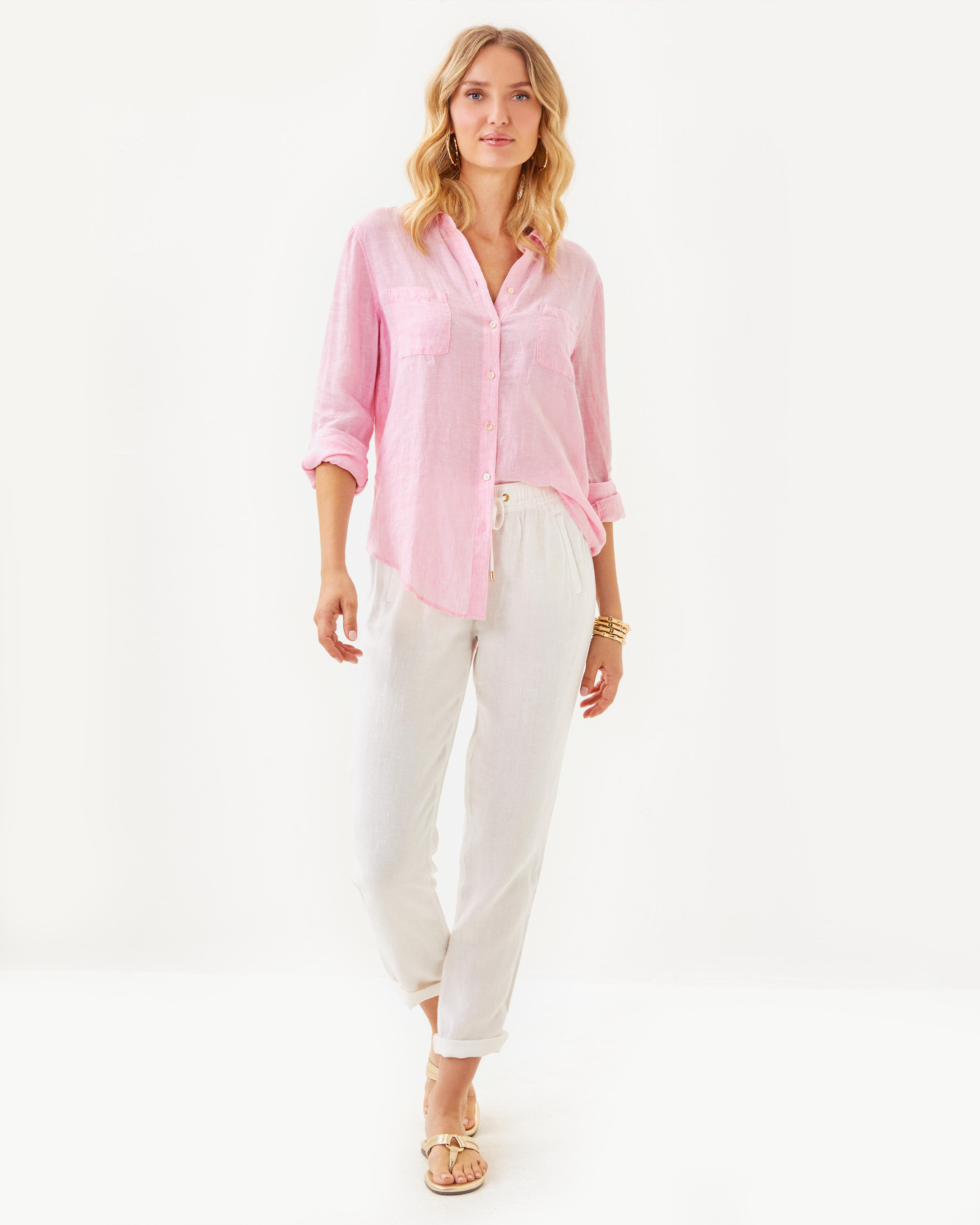Sea View Linen Button Down Top