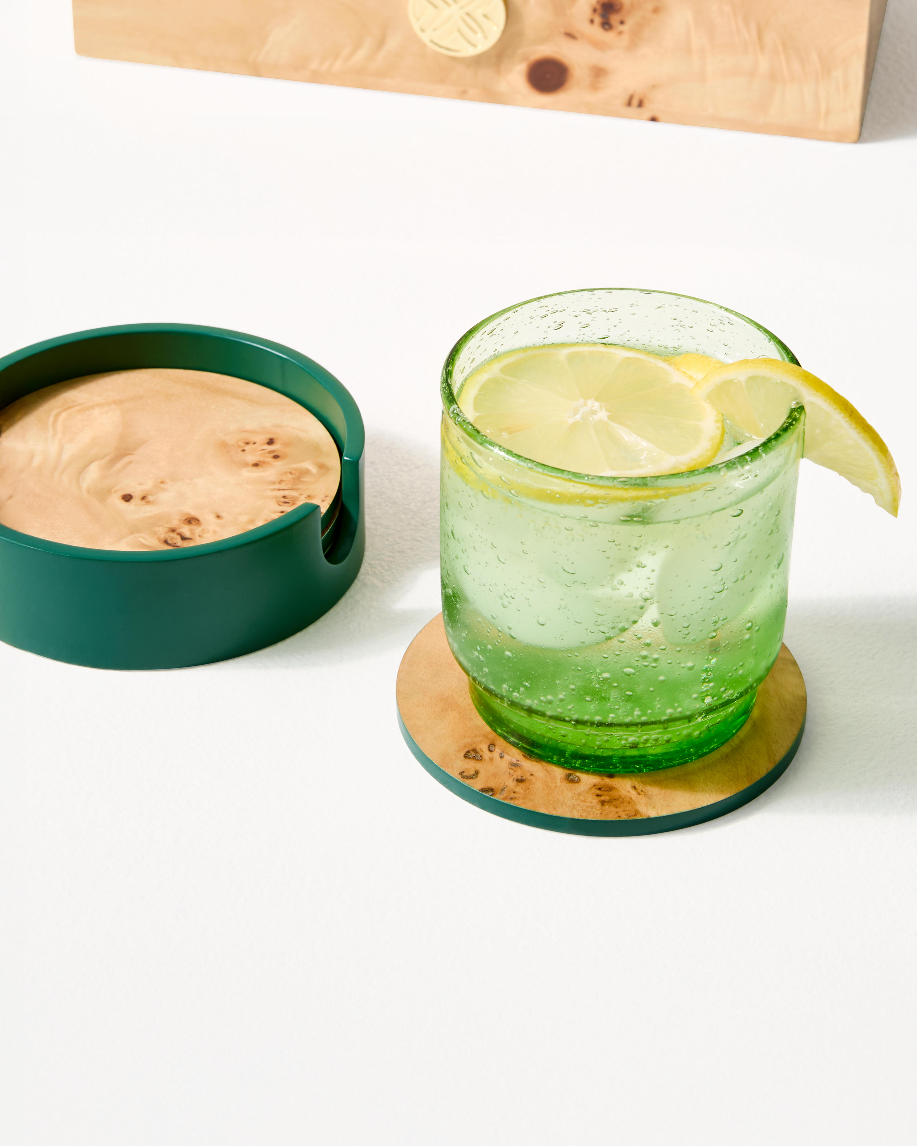 Round Burlwood Coaster Set