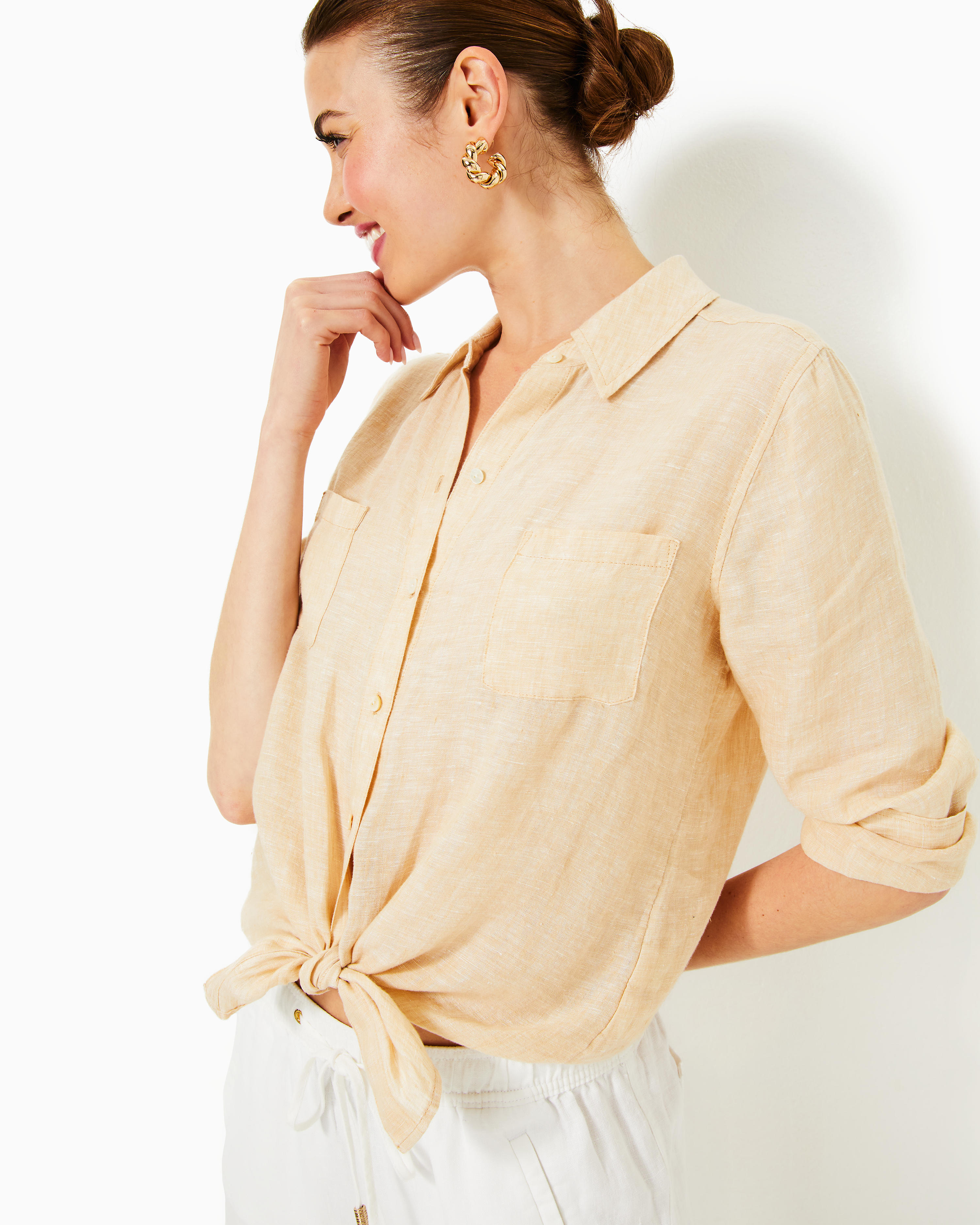 Sea View Linen Button Down Top