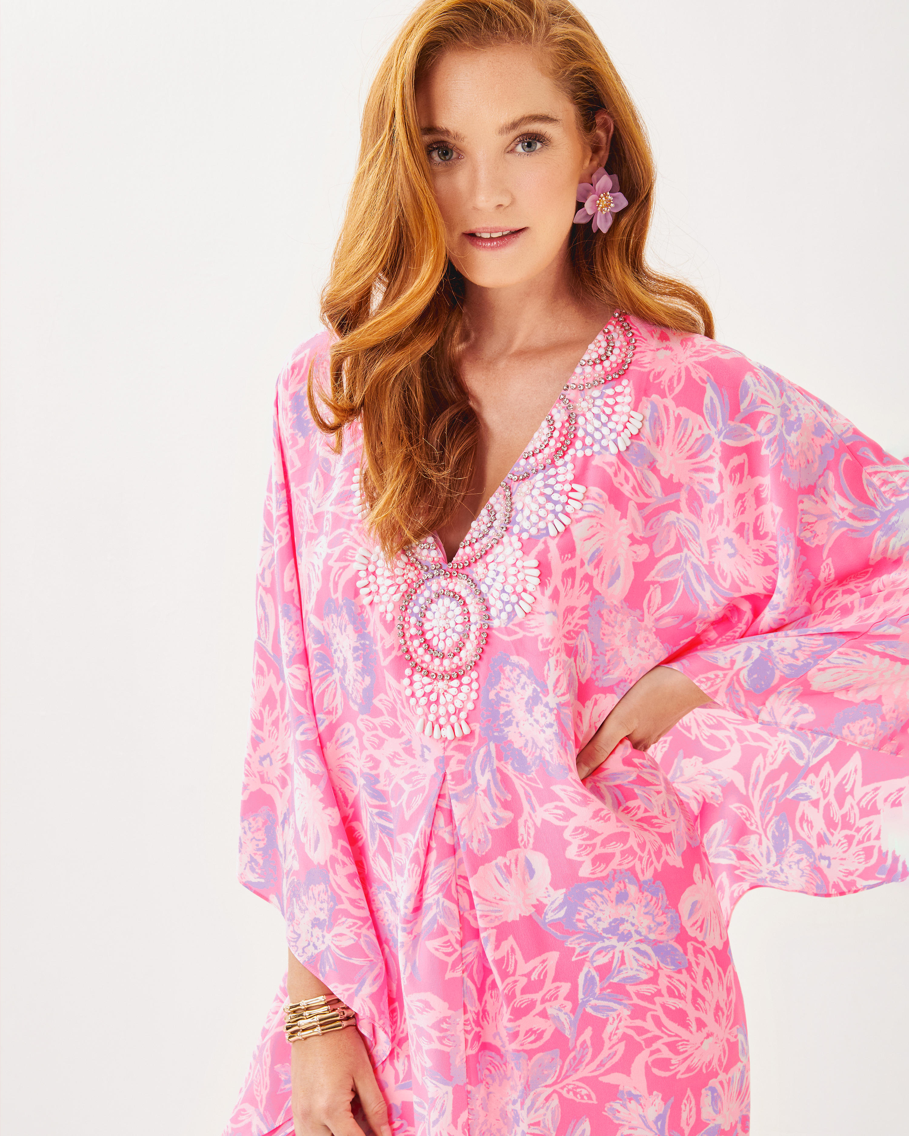Mindy Beaded Silk Maxi Caftan