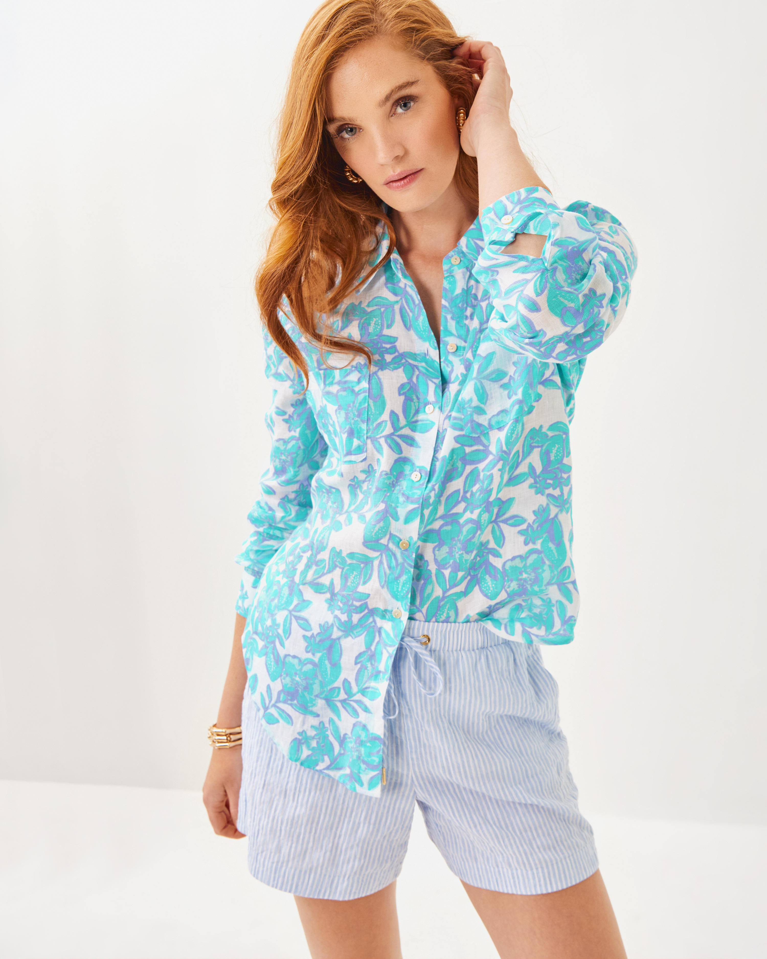 Sea View Linen Button Down Top