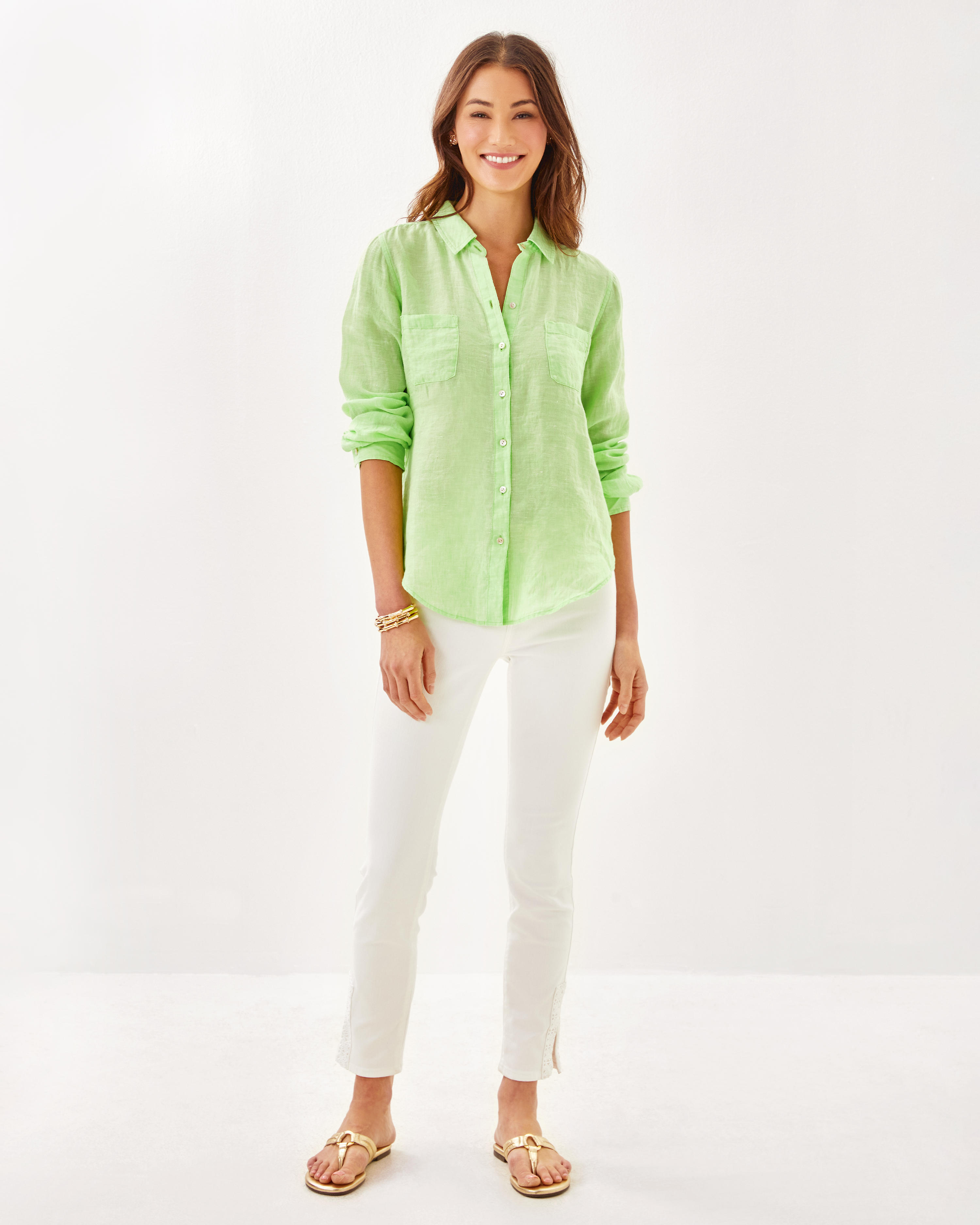 Sea View Linen Button Down Top