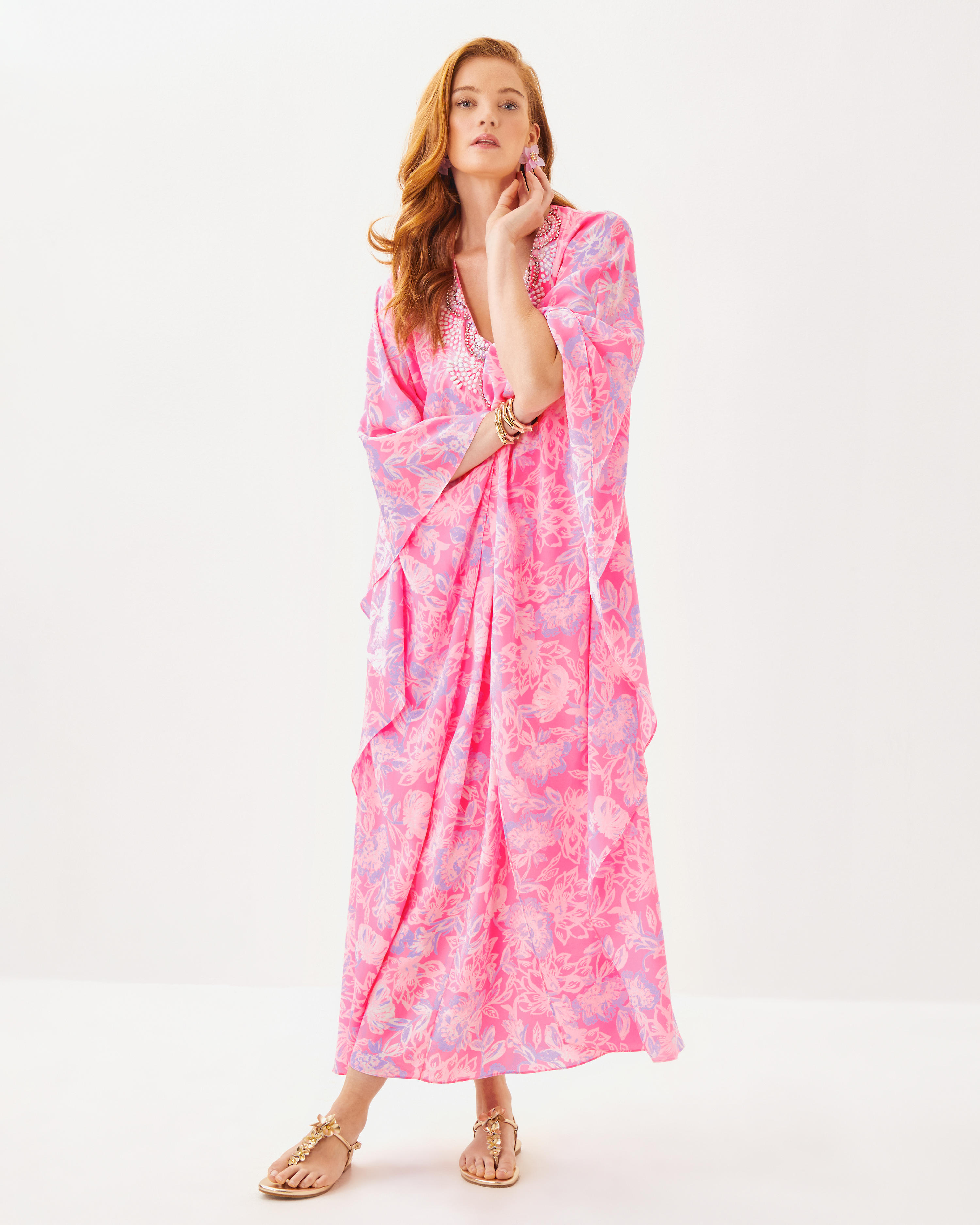 Mindy Beaded Silk Maxi Caftan