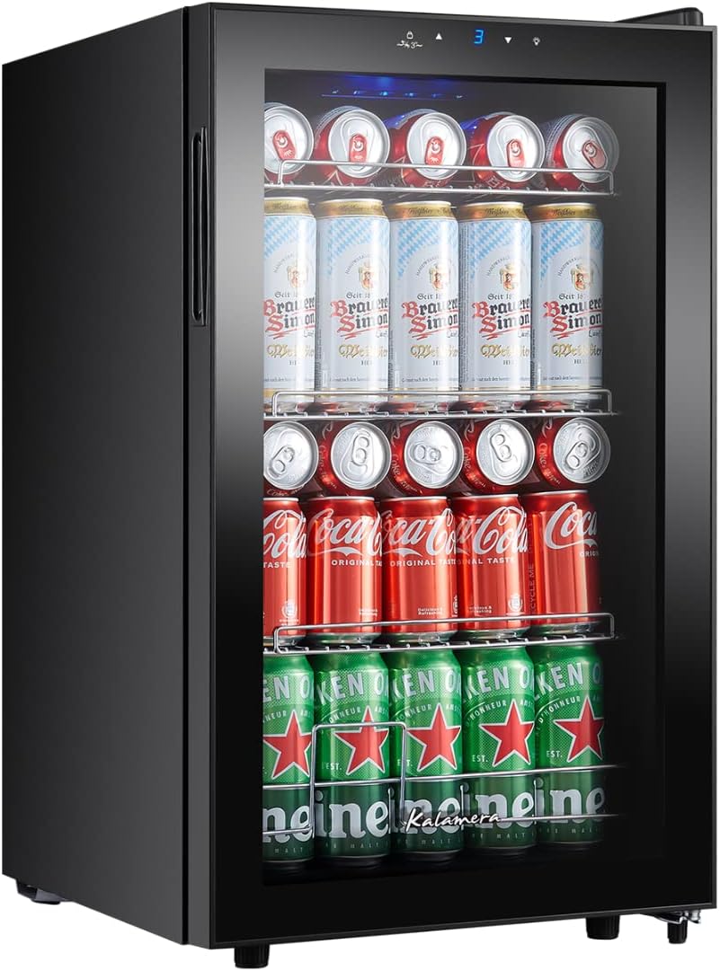 Kalamera Getränkekühlschrank, Bierkühlschrank mit Touch-Bedienfeld, 3-18°C Kühlzone, Flaschenkühlschrank 86 Liter, Blaue LED-Innenbeleuchtung, 41 dB, KRC-86GE