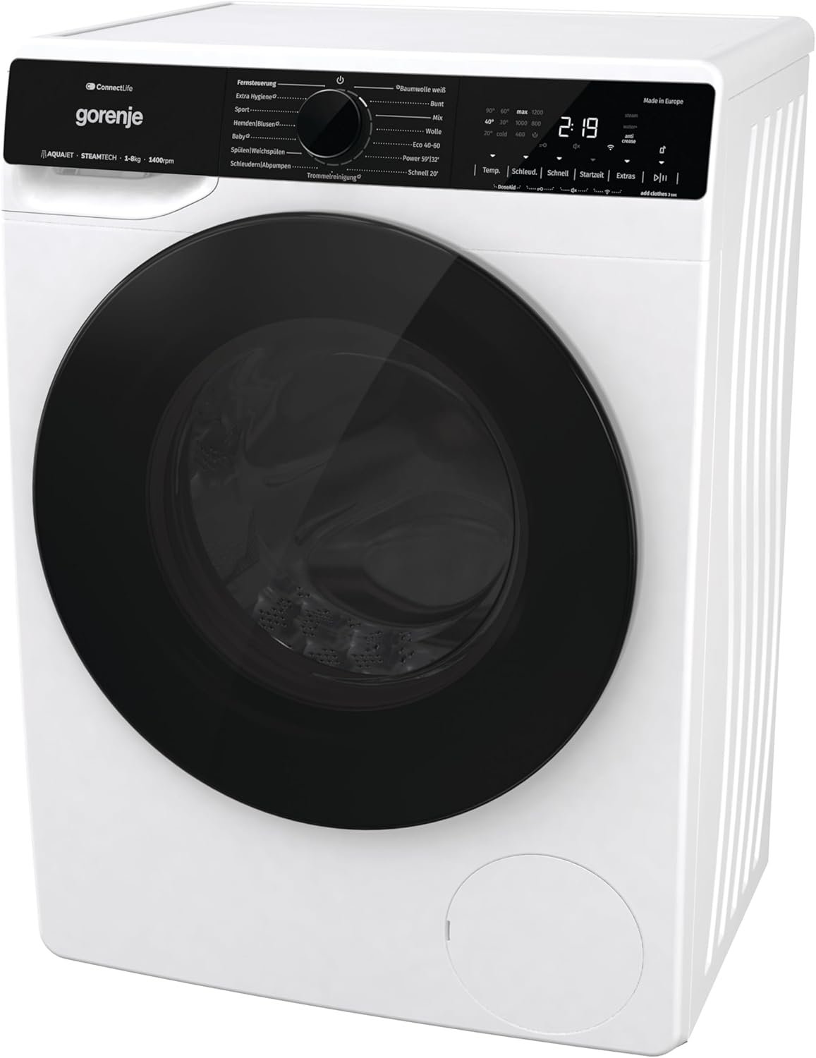 Gorenje WPNA 84 SATSWIFI Waschmaschine mit Dampffunktion / 8 kg / 1400 U/Slim Line/ConnectLife WiFi/Total AuaStop/Inverter PowerDrive Motor/Edelstahltrommel/Kindersicherung/EEK A