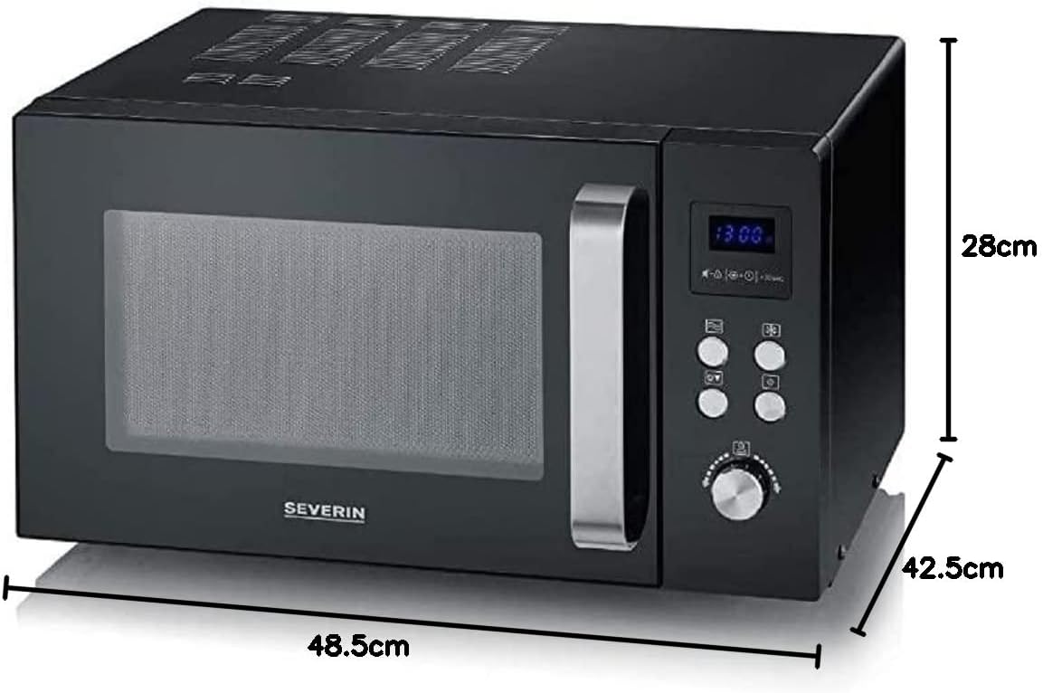 SEVERIN Solo Mikrowelle, Mikrowellengerät zum Auftauen, Garen und Erhitzen, Mikrowelle mit Drehteller für gleichmäßige Wärmeverteilung, schwarz / Edelstahl, MW 7756