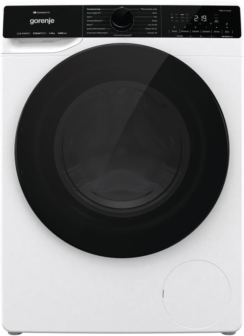 Gorenje WPNA 84 SATSWIFI Waschmaschine mit Dampffunktion / 8 kg / 1400 U/Slim Line/ConnectLife WiFi/Total AuaStop/Inverter PowerDrive Motor/Edelstahltrommel/Kindersicherung/EEK A