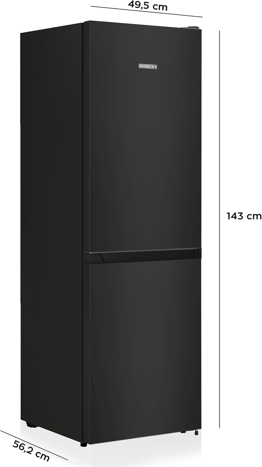 Heinrich´s Kühlgefrierkombination 175Liter, Kühlvolumen 122L, Gefrierfach 53L,LED Innenraumbeleuchtung, Kühlschrank Türanschlag wechselbar, leise 39dB,große Tiefkühlboxen, 7 Temperaturstufen, schwarz