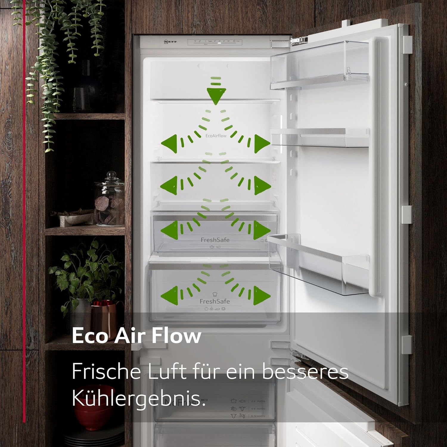 NEFF KI1311SE0, N 30, Einbaukühlschrank, 102,5 x 56 cm, 165 L Kühlen, Made in Germany, Leise, Sicherheitsglas, FreshSafe Schublade, Eco Air Flow für konstante Innentemperatur, Schleppscharnier