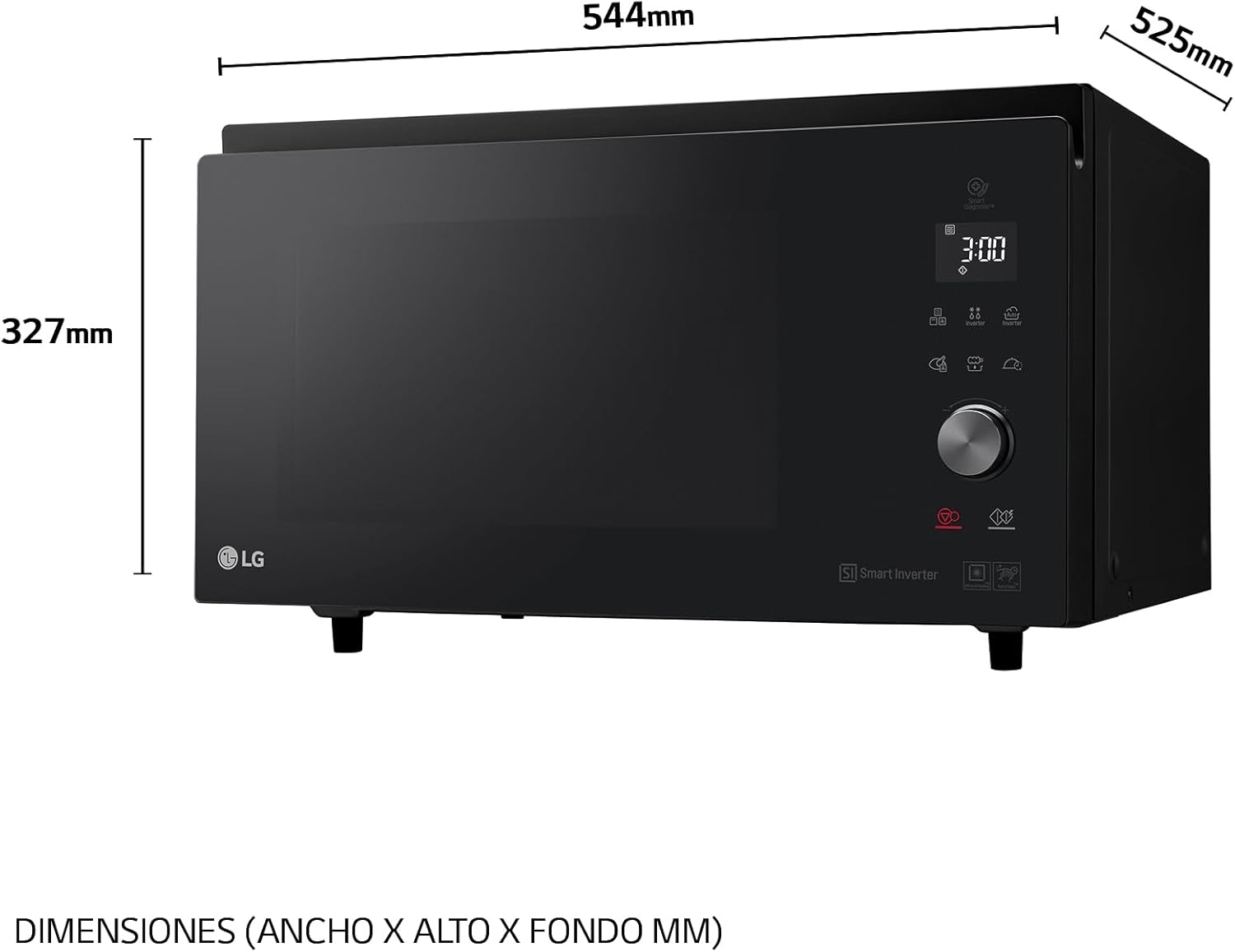 LG MJ3965ACS - Mikrowellen-Ofen 4 in 1 Smart Inverter; maximale Leistung Umluft 1850 W, Grill 950 W, Mikrowelle 1100 W; 39 l Kapazität; Edelstahl