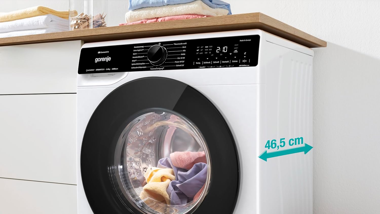 Gorenje WPNA 84 SATSWIFI Waschmaschine mit Dampffunktion / 8 kg / 1400 U/Slim Line/ConnectLife WiFi/Total AuaStop/Inverter PowerDrive Motor/Edelstahltrommel/Kindersicherung/EEK A