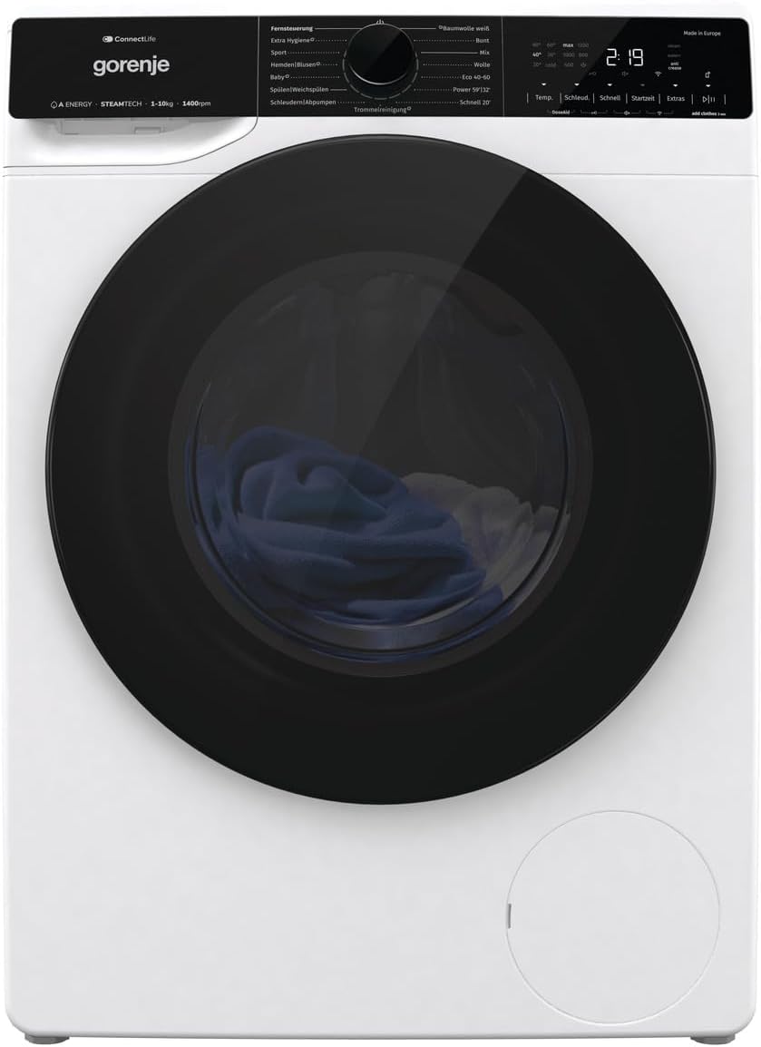 Gorenje WPNA 84 SATSWIFI Waschmaschine mit Dampffunktion / 8 kg / 1400 U/Slim Line/ConnectLife WiFi/Total AuaStop/Inverter PowerDrive Motor/Edelstahltrommel/Kindersicherung/EEK A