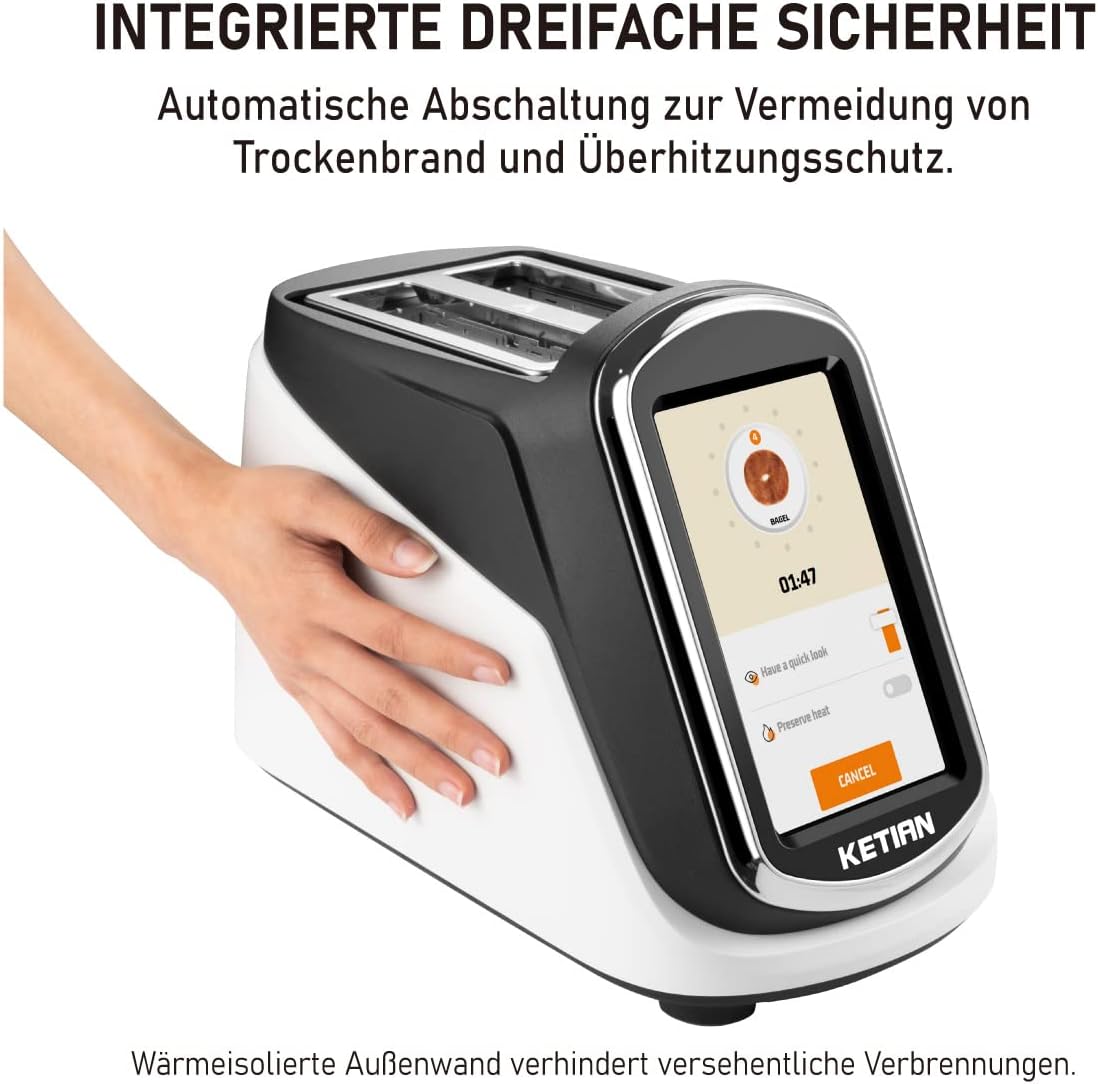 Smart Toaster, Touchscreen, KETIAN Toaster, automatisches Heben und Senken, wärmeisoliertes Gehäuse, 7 Bräunungsstufen, abnehmbare Krümel Schublade, 1400 W