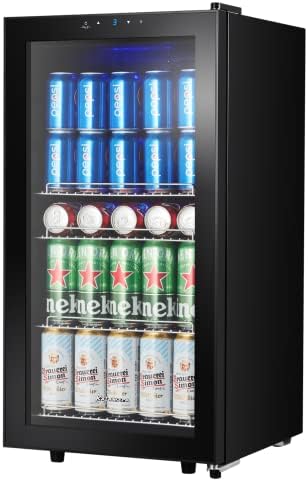 Kalamera Getränkekühlschrank, Bierkühlschrank mit Touch-Bedienfeld, 3-18°C Kühlzone, Flaschenkühlschrank 86 Liter, Blaue LED-Innenbeleuchtung, 41 dB, KRC-86GE