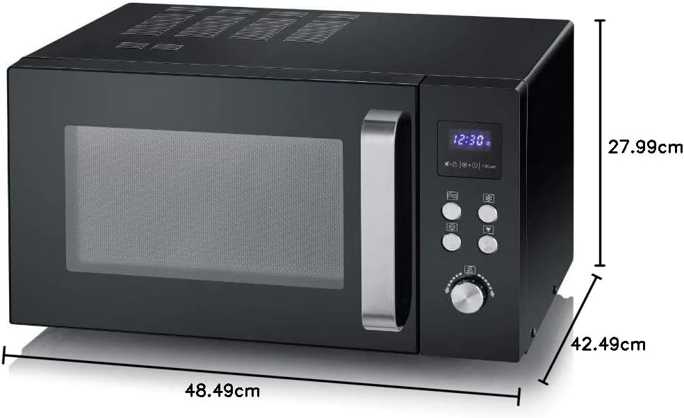 SEVERIN Solo Mikrowelle, Mikrowellengerät zum Auftauen, Garen und Erhitzen, Mikrowelle mit Drehteller für gleichmäßige Wärmeverteilung, schwarz / Edelstahl, MW 7756