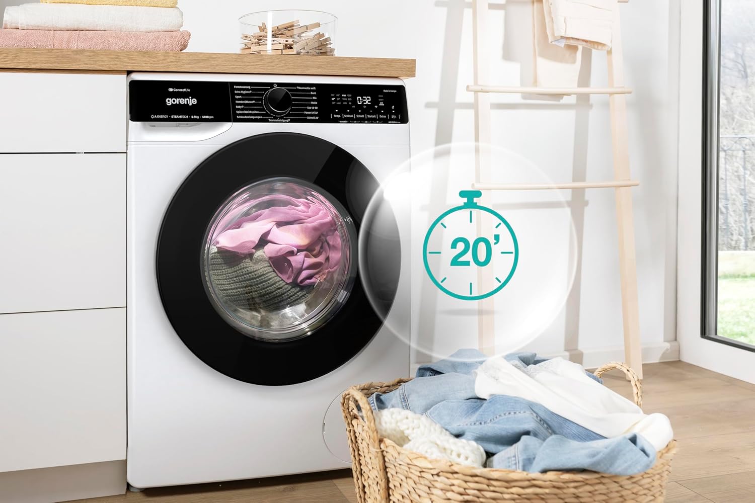 Gorenje WPNA 84 SATSWIFI Waschmaschine mit Dampffunktion / 8 kg / 1400 U/Slim Line/ConnectLife WiFi/Total AuaStop/Inverter PowerDrive Motor/Edelstahltrommel/Kindersicherung/EEK A