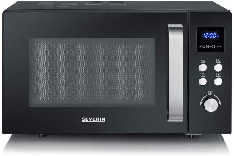 SEVERIN Solo Mikrowelle, Mikrowellengerät zum Auftauen, Garen und Erhitzen, Mikrowelle mit Drehteller für gleichmäßige Wärmeverteilung, schwarz / Edelstahl, MW 7756