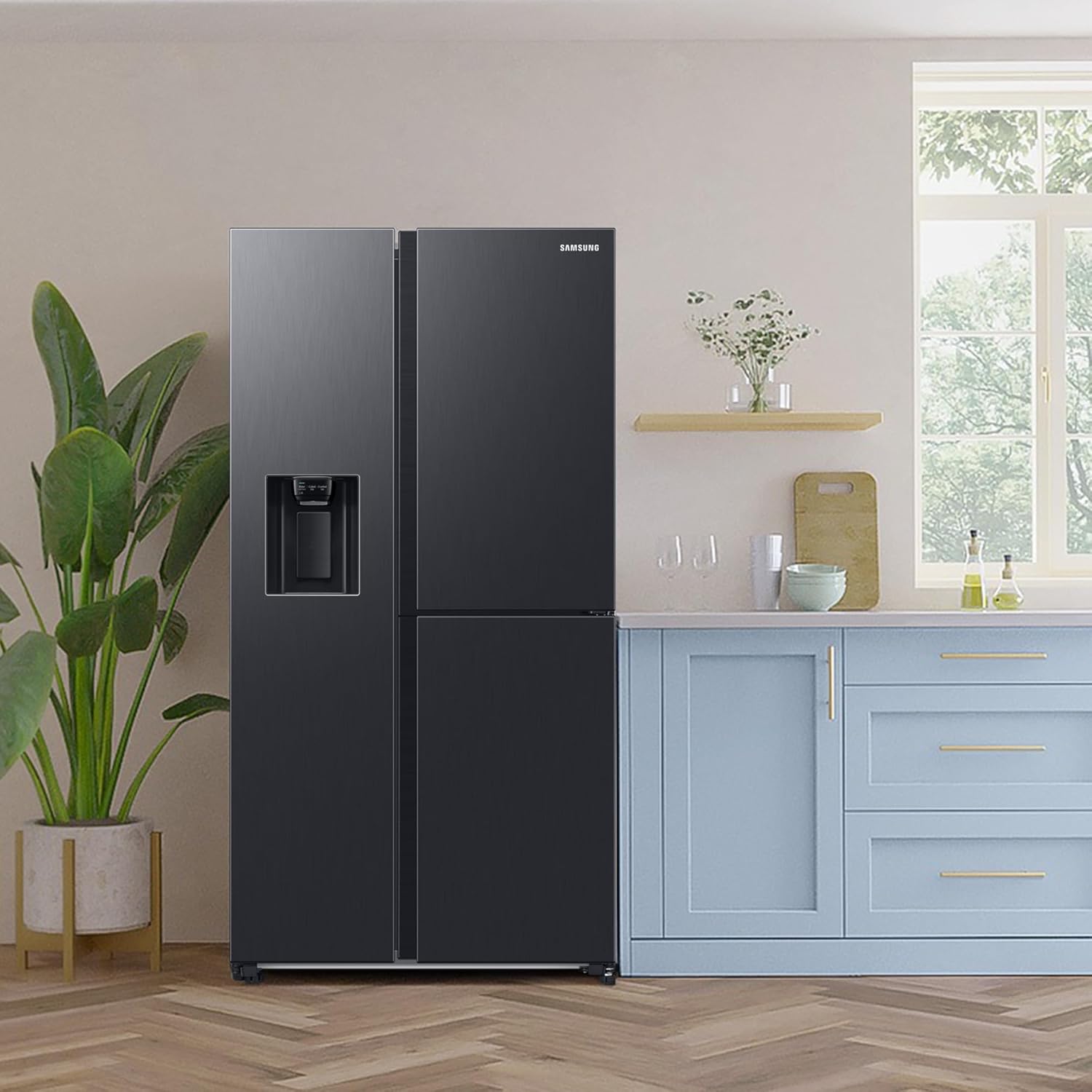 Samsung RS64DG53R3B1EF Side-by-Side-Kühlschrank mit Gefrierfach, 178 cm, 628 l, SmartThings AI Energy Mode, Eis- und Wasserspender, Slim Ice Maker, Premium Black Steel