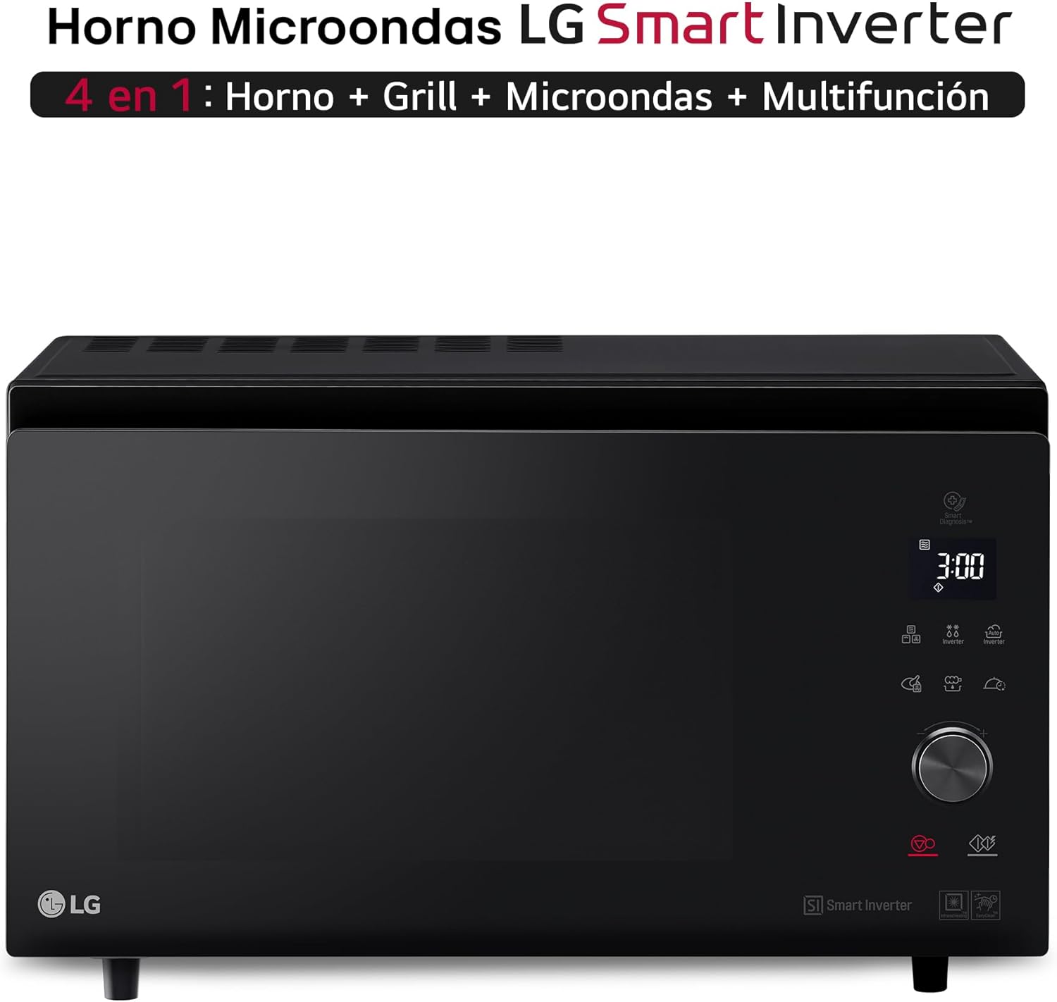 LG MJ3965ACS - Mikrowellen-Ofen 4 in 1 Smart Inverter; maximale Leistung Umluft 1850 W, Grill 950 W, Mikrowelle 1100 W; 39 l Kapazität; Edelstahl