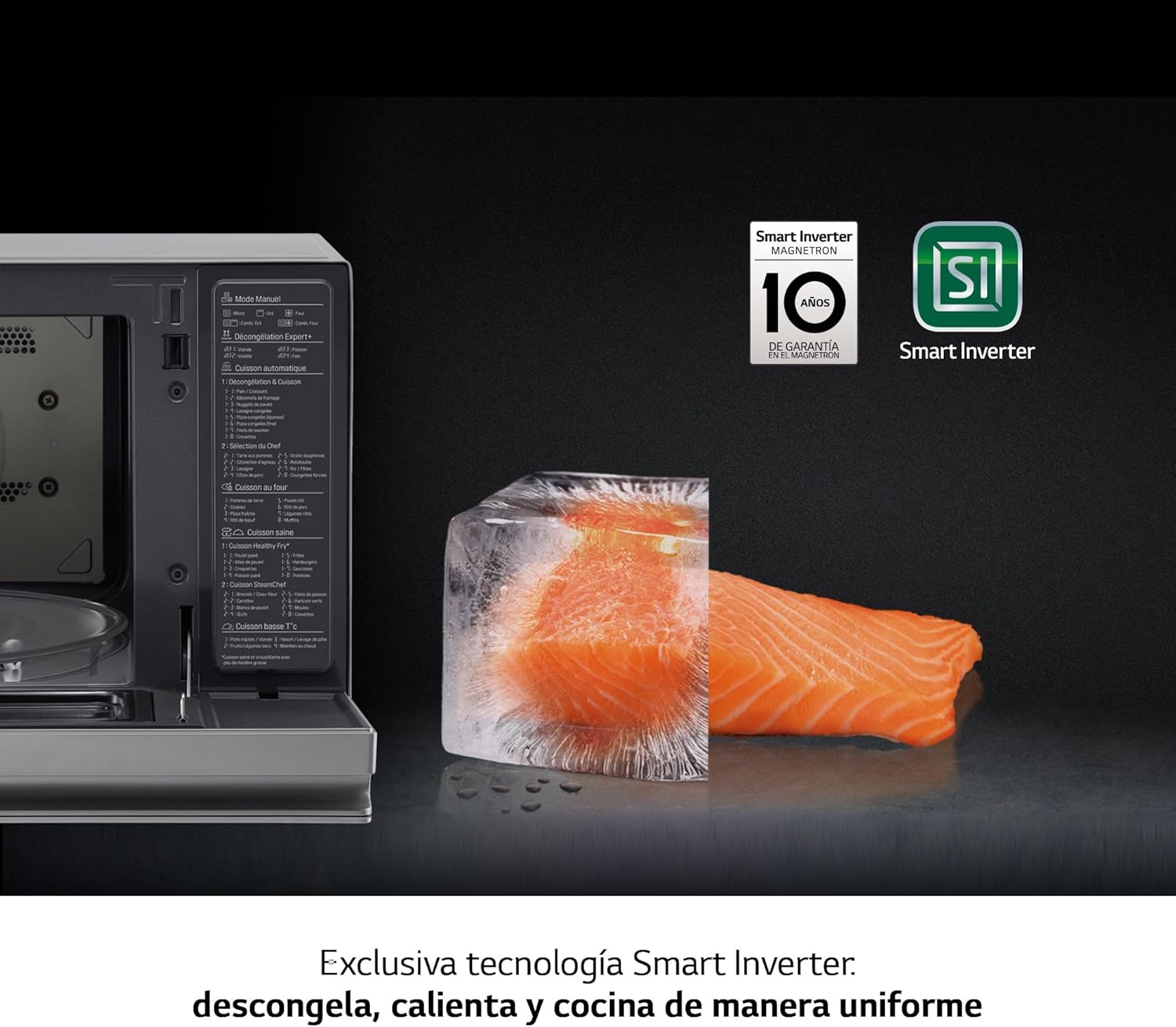 LG MJ3965ACS - Mikrowellen-Ofen 4 in 1 Smart Inverter; maximale Leistung Umluft 1850 W, Grill 950 W, Mikrowelle 1100 W; 39 l Kapazität; Edelstahl