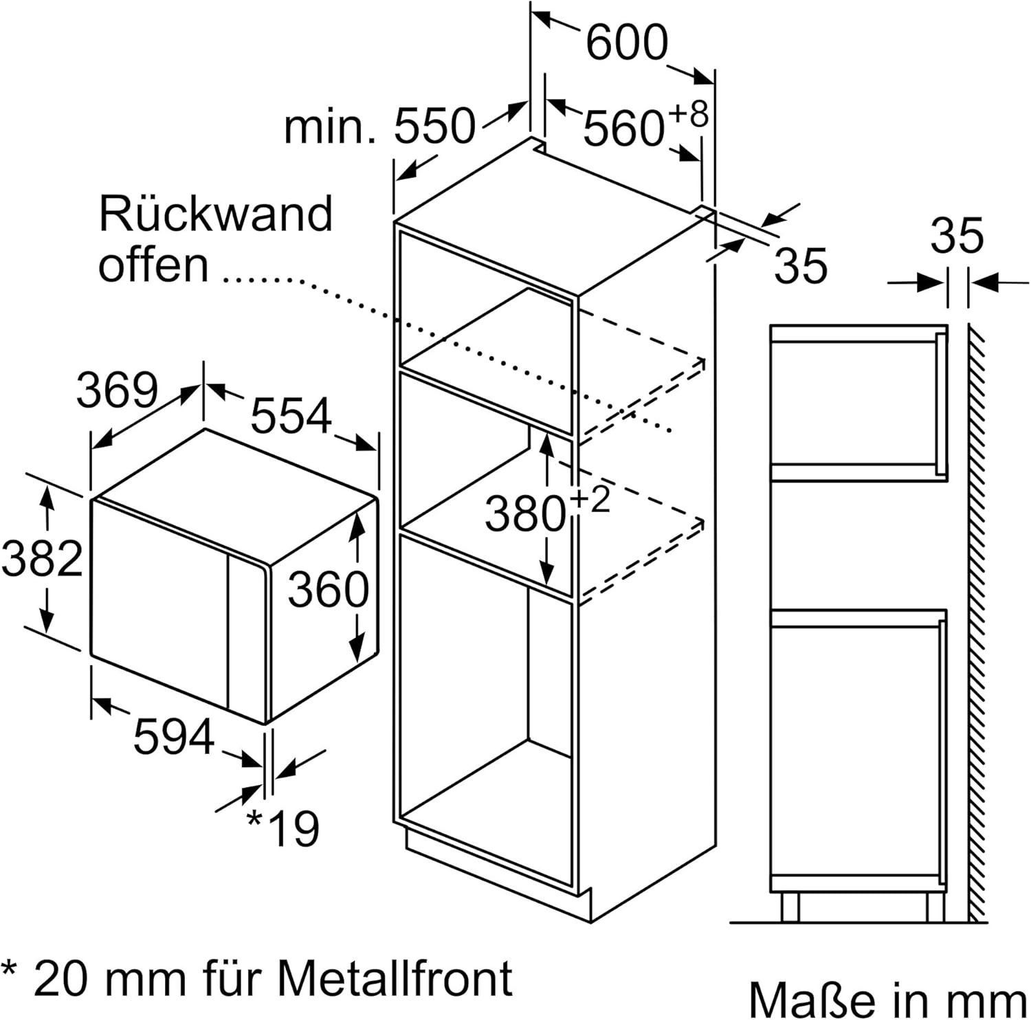 Siemens BE555LMB1 iQ500, Einbau-Mikrowelle mit Grillfunktion, 59 x 38 cm, 900 W, 25 L Garraum Edelstahl, touchControl Bedienung, Hydrolytische Reinigungshilfe, cookControl 8 Automatikrogramme, Schwarz