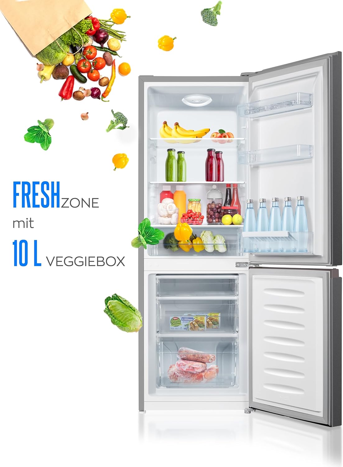 Heinrich´s Kühlgefrierkombination 175Liter, Kühlvolumen 122L, Gefrierfach 53L,LED Innenraumbeleuchtung, Kühlschrank Türanschlag wechselbar, leise 39dB,große Tiefkühlboxen, 7 Temperaturstufen, schwarz