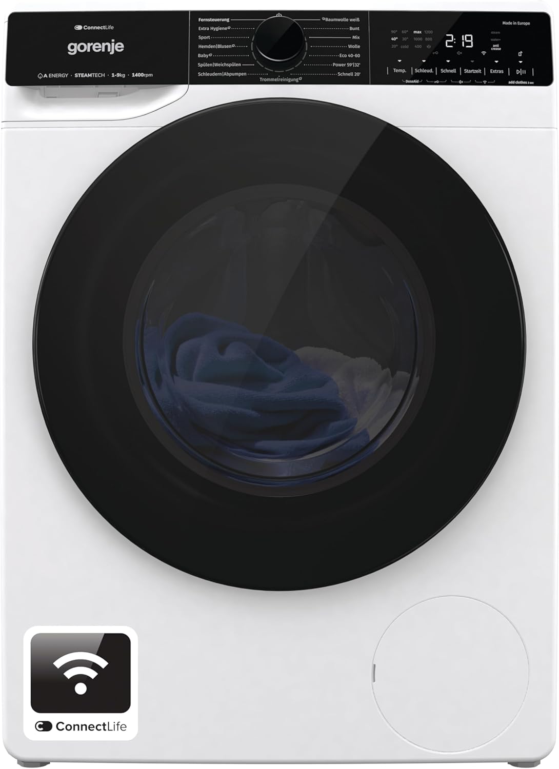 Gorenje WPNA 84 SATSWIFI Waschmaschine mit Dampffunktion / 8 kg / 1400 U/Slim Line/ConnectLife WiFi/Total AuaStop/Inverter PowerDrive Motor/Edelstahltrommel/Kindersicherung/EEK A