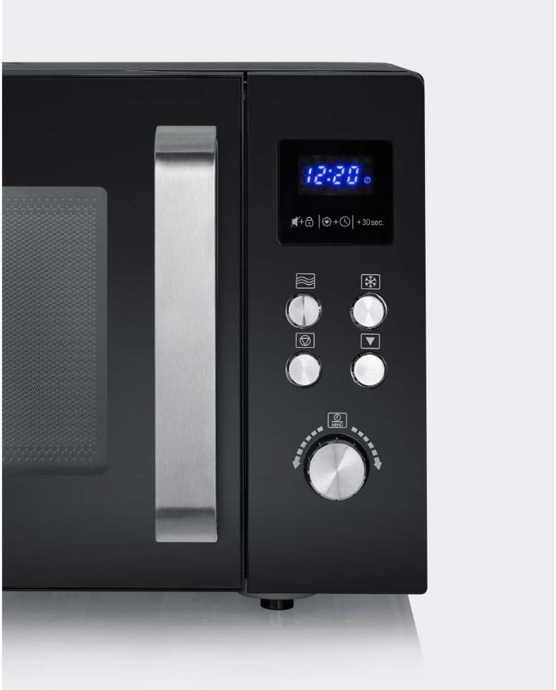 SEVERIN Solo Mikrowelle, Mikrowellengerät zum Auftauen, Garen und Erhitzen, Mikrowelle mit Drehteller für gleichmäßige Wärmeverteilung, schwarz / Edelstahl, MW 7756