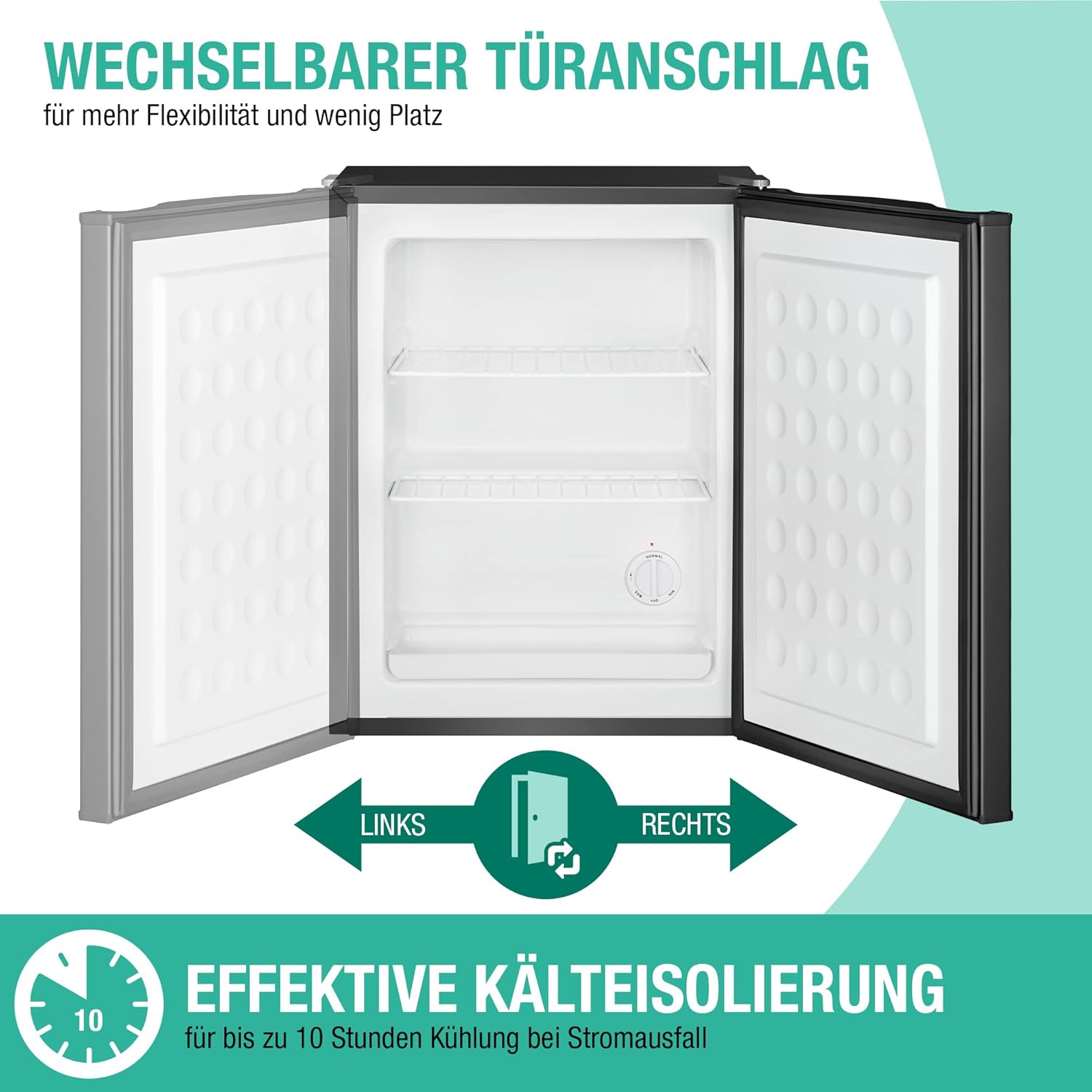 Bomann® Gefrierschrank klein mit 42L Nutzinhalt | Mini Gefrierschrank mit 2 herausnehmbaren Gitterablagen | Gefrierschrank mit wechselbarem Türanschlag & stufenloser Temperaturreglung |GB 7236 schwarz