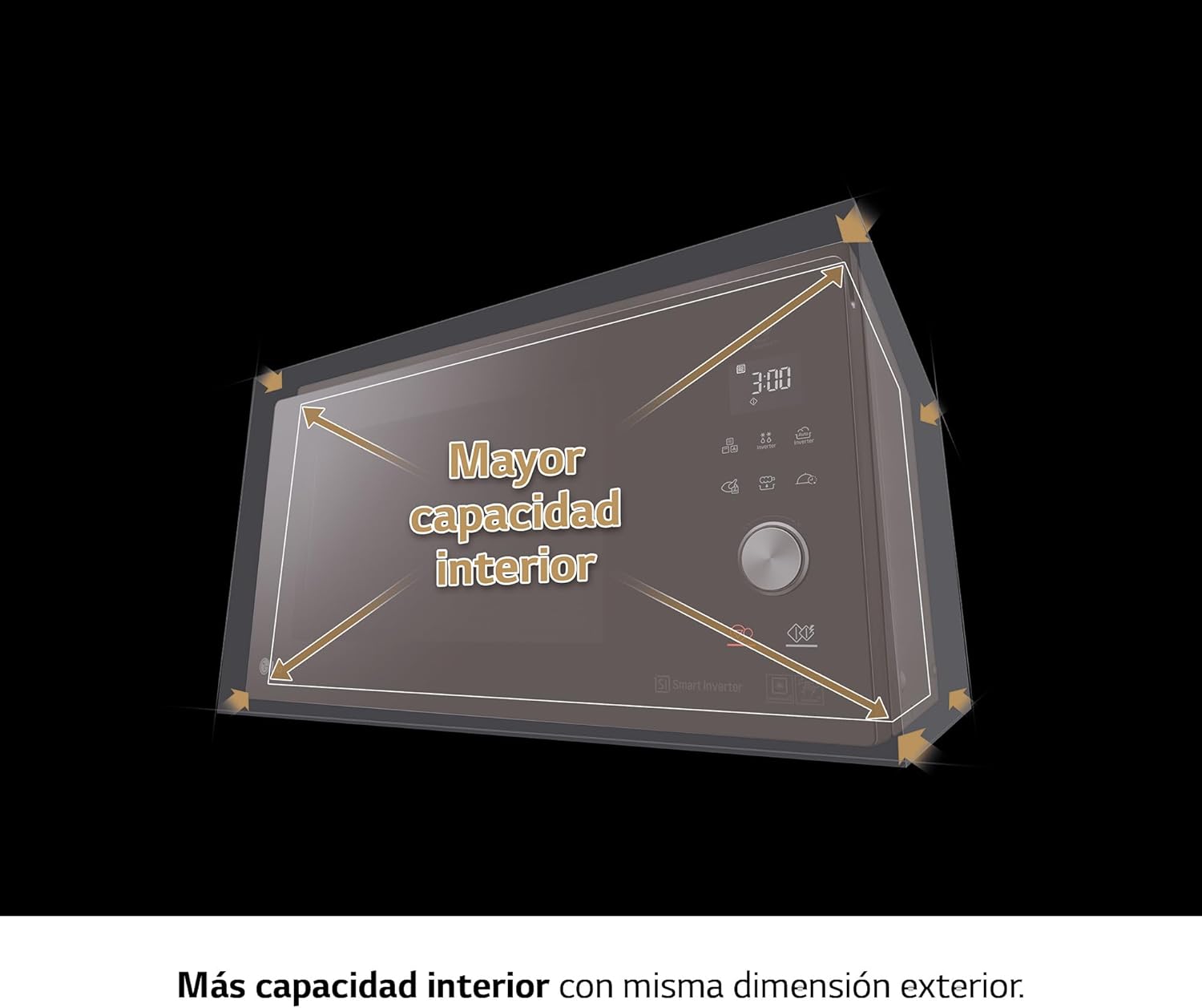 LG MJ3965ACS - Mikrowellen-Ofen 4 in 1 Smart Inverter; maximale Leistung Umluft 1850 W, Grill 950 W, Mikrowelle 1100 W; 39 l Kapazität; Edelstahl