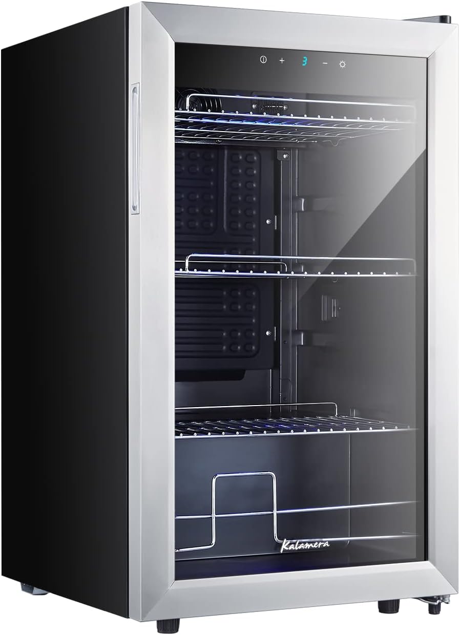 Kalamera Getränkekühlschrank, Bierkühlschrank mit Touch-Bedienfeld, 3-18°C Kühlzone, Flaschenkühlschrank 86 Liter, Blaue LED-Innenbeleuchtung, 41 dB, KRC-86GE