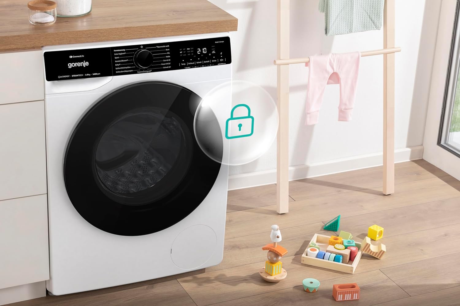 Gorenje WPNA 84 SATSWIFI Waschmaschine mit Dampffunktion / 8 kg / 1400 U/Slim Line/ConnectLife WiFi/Total AuaStop/Inverter PowerDrive Motor/Edelstahltrommel/Kindersicherung/EEK A