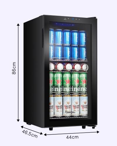 Kalamera Getränkekühlschrank, Bierkühlschrank mit Touch-Bedienfeld, 3-18°C Kühlzone, Flaschenkühlschrank 86 Liter, Blaue LED-Innenbeleuchtung, 41 dB, KRC-86GE