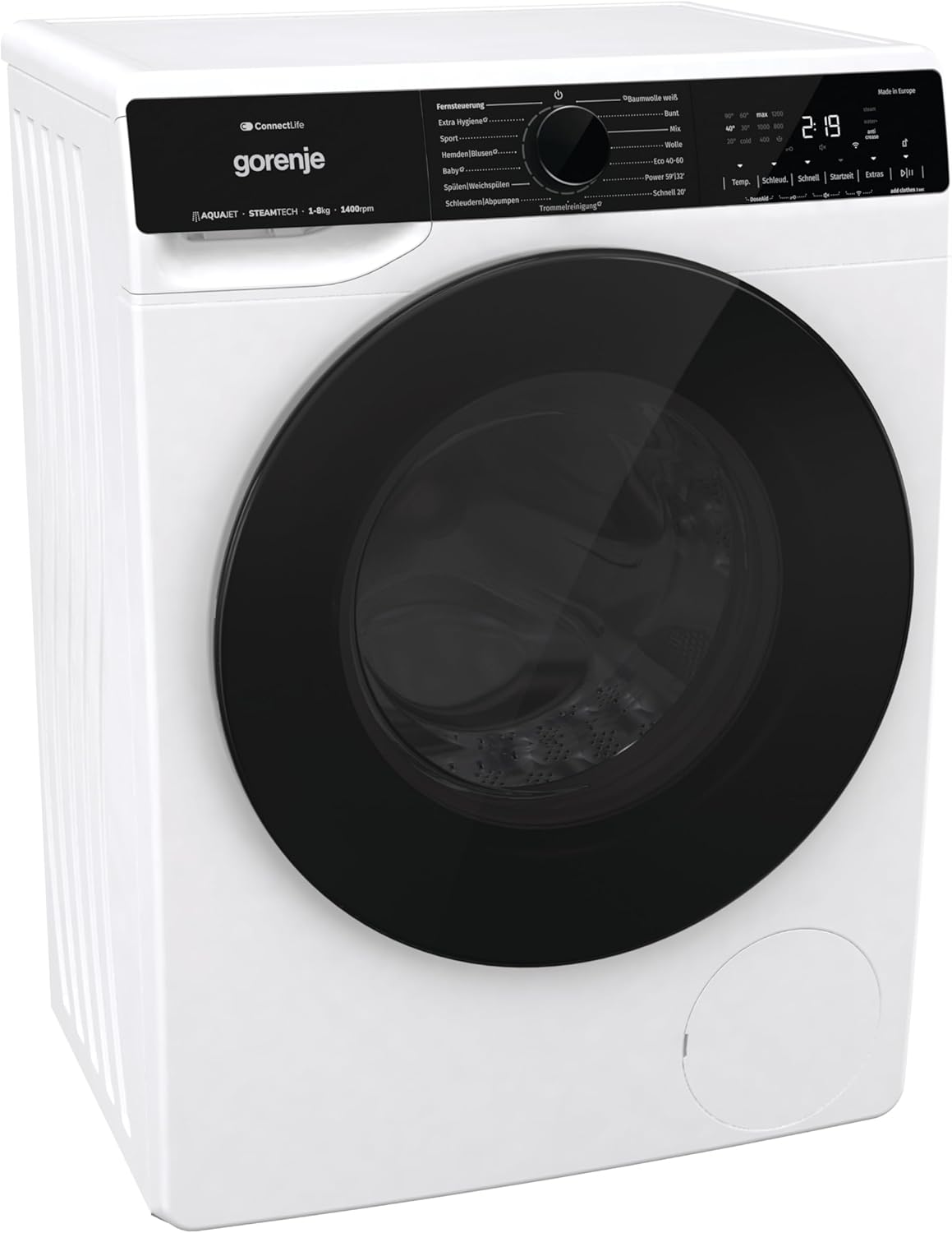 Gorenje WPNA 84 SATSWIFI Waschmaschine mit Dampffunktion / 8 kg / 1400 U/Slim Line/ConnectLife WiFi/Total AuaStop/Inverter PowerDrive Motor/Edelstahltrommel/Kindersicherung/EEK A
