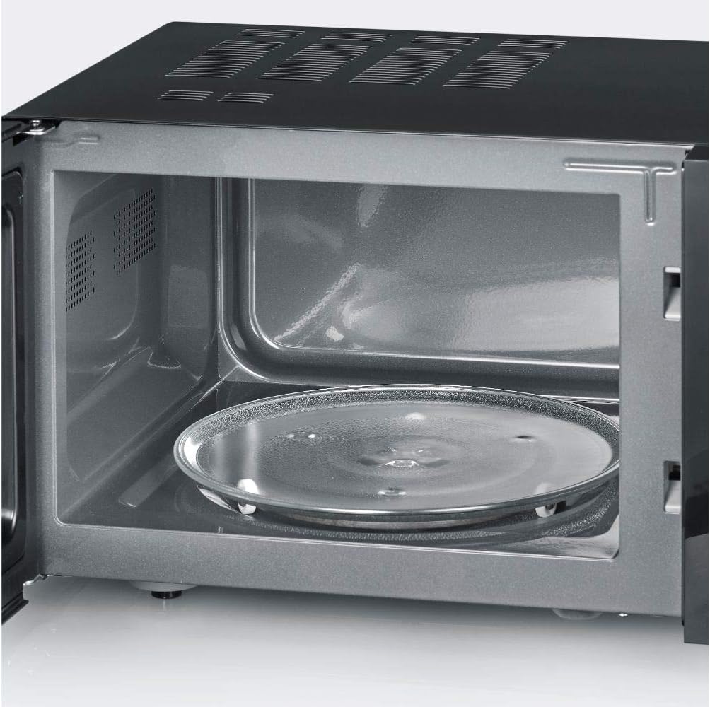 SEVERIN Solo Mikrowelle, Mikrowellengerät zum Auftauen, Garen und Erhitzen, Mikrowelle mit Drehteller für gleichmäßige Wärmeverteilung, schwarz / Edelstahl, MW 7756