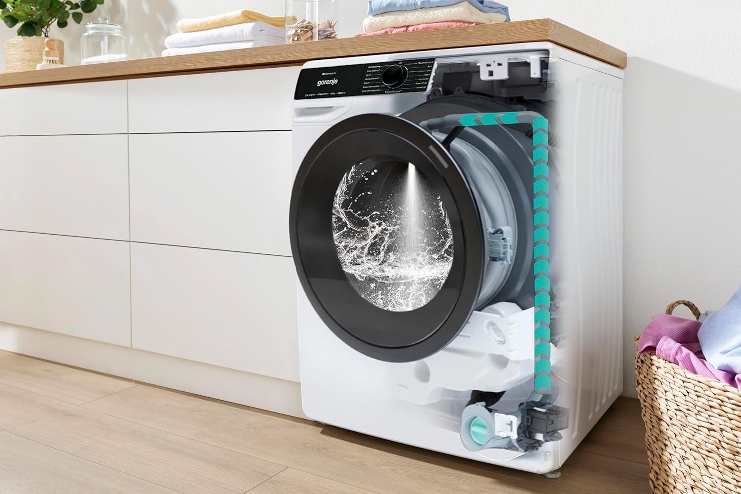 Gorenje WPNA 84 SATSWIFI Waschmaschine mit Dampffunktion / 8 kg / 1400 U/Slim Line/ConnectLife WiFi/Total AuaStop/Inverter PowerDrive Motor/Edelstahltrommel/Kindersicherung/EEK A