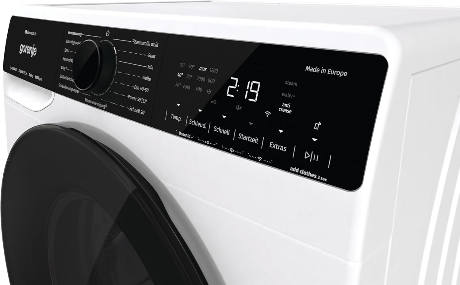 Gorenje WPNA 84 SATSWIFI Waschmaschine mit Dampffunktion / 8 kg / 1400 U/Slim Line/ConnectLife WiFi/Total AuaStop/Inverter PowerDrive Motor/Edelstahltrommel/Kindersicherung/EEK A