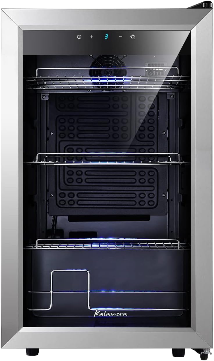 Kalamera Getränkekühlschrank, Bierkühlschrank mit Touch-Bedienfeld, 3-18°C Kühlzone, Flaschenkühlschrank 86 Liter, Blaue LED-Innenbeleuchtung, 41 dB, KRC-86GE