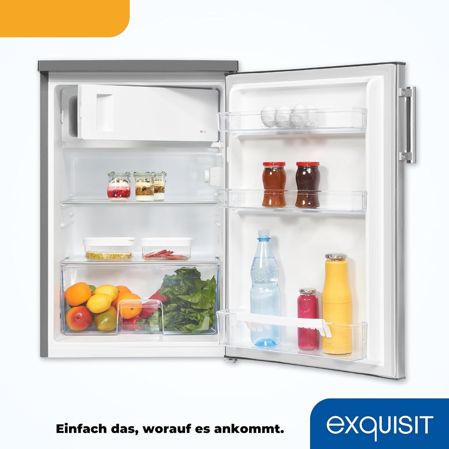 Exquisit Kühlschrank mit Gefrierfach, 120 Liter, 4-Sterne-Gefrierfach, Kühlschrank freistehend, KS516-4-H-010D weiss
