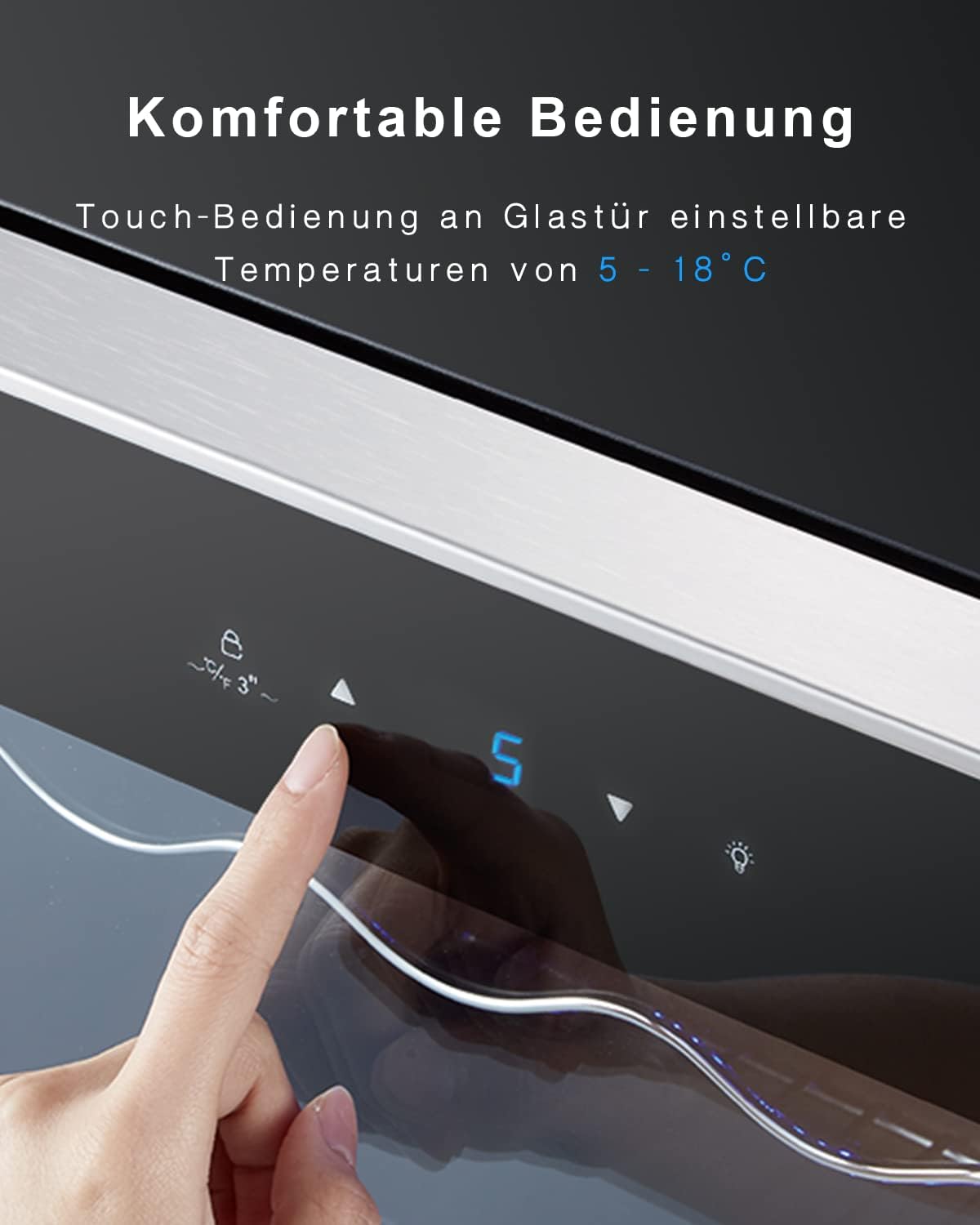 Kalamera Getränkekühlschrank, Bierkühlschrank mit Touch-Bedienfeld, 3-18°C Kühlzone, Flaschenkühlschrank 86 Liter, Blaue LED-Innenbeleuchtung, 41 dB, KRC-86GE