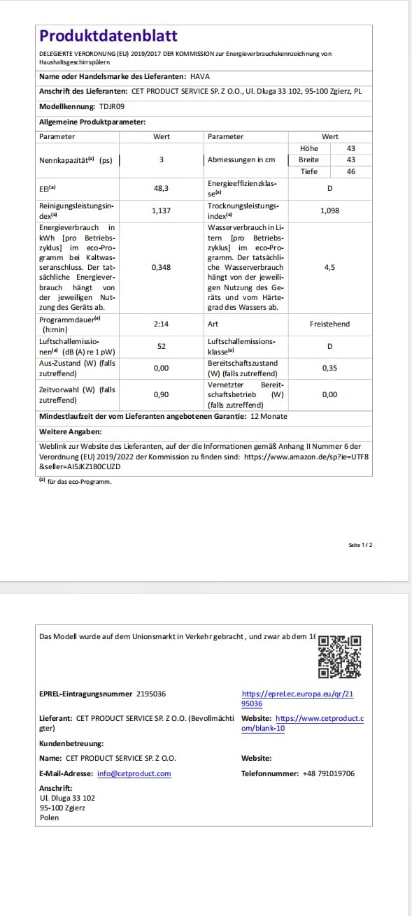 HAVA 2025 NEUE Tischgeschirrspüler mit Wasserenthärter und erhöhter Energieeffizienz, Spülmaschine mit 8 Programmen, Kindersicherung & verzögerter Start, keine Installation erforderlich