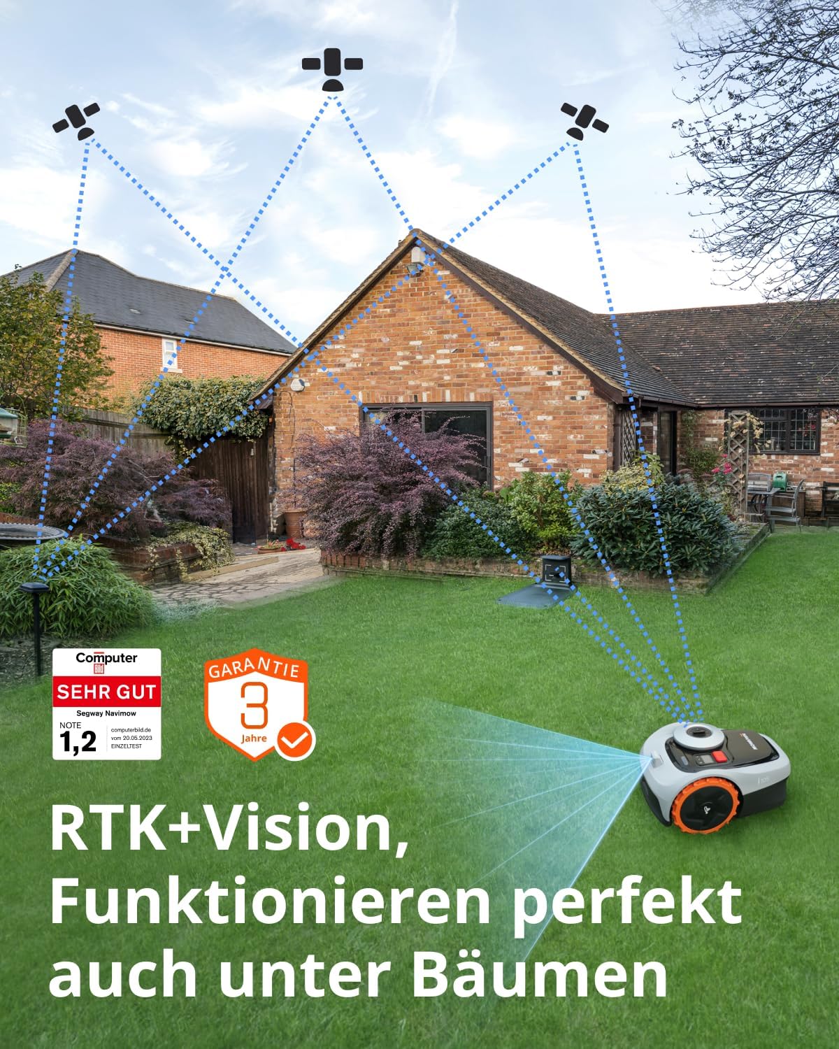 Navimow i105E Mähroboter ohne Begrenzungskabel, Empf. 500 m², Max. 600 m², RTK+Vision Rasenmäher Roboter Testsieger, Igelschutz Rasenroboter, KI Auto Kartierung, Virtuelle Begrenzung, Mehrzonen