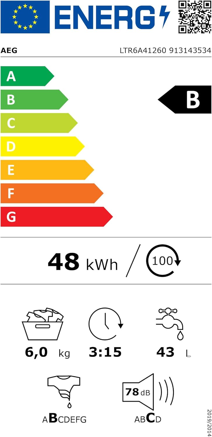 AEG Waschmaschine Toplader, Serie 6000 ProSense: Mengenautomatik, 6 kg, EEKL A, SoftOpening Trommeldeckelöffnung, Wasserschutzalarm, Wasserstoppschlauch, Inverter Motor, 1400 U/min, LTR6A41460