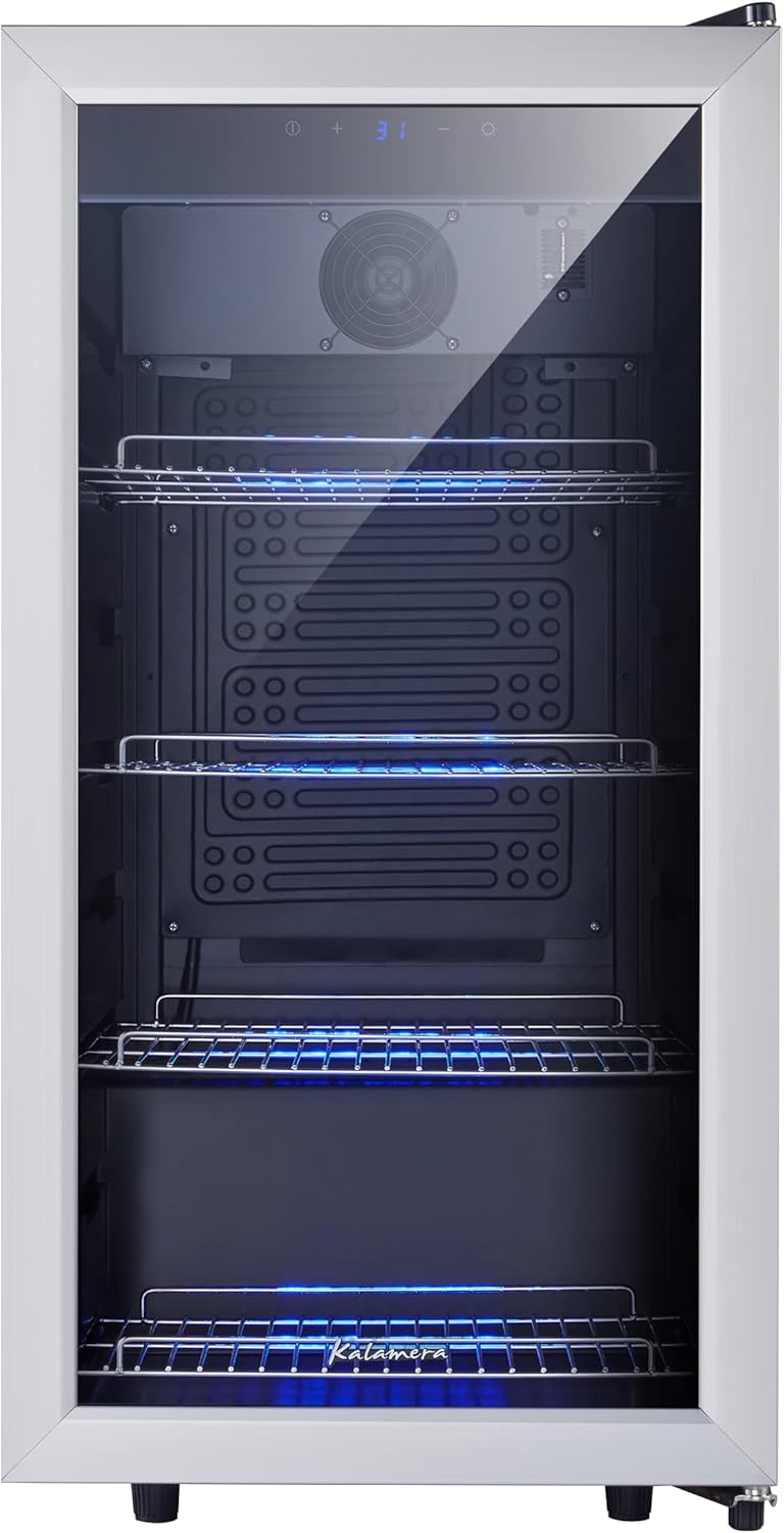 Kalamera Getränkekühlschrank, Bierkühlschrank mit Touch-Bedienfeld, 3-18°C Kühlzone, Flaschenkühlschrank 86 Liter, Blaue LED-Innenbeleuchtung, 41 dB, KRC-86GE