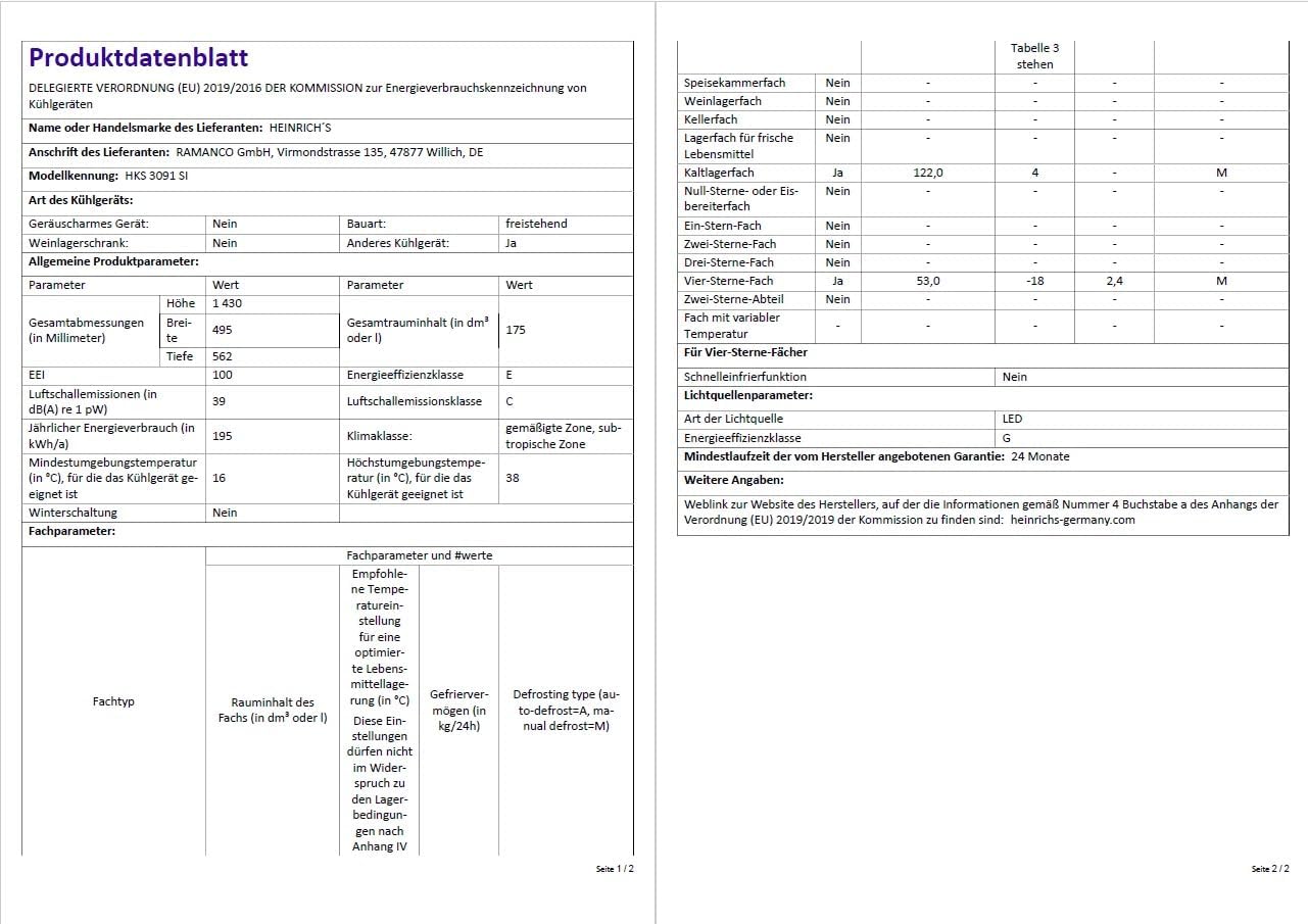 Heinrich´s Kühlgefrierkombination 175Liter, Kühlvolumen 122L, Gefrierfach 53L,LED Innenraumbeleuchtung, Kühlschrank Türanschlag wechselbar, leise 39dB,große Tiefkühlboxen, 7 Temperaturstufen, schwarz