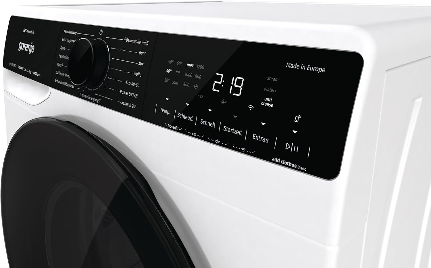 Gorenje WPNA 84 SATSWIFI Waschmaschine mit Dampffunktion / 8 kg / 1400 U/Slim Line/ConnectLife WiFi/Total AuaStop/Inverter PowerDrive Motor/Edelstahltrommel/Kindersicherung/EEK A