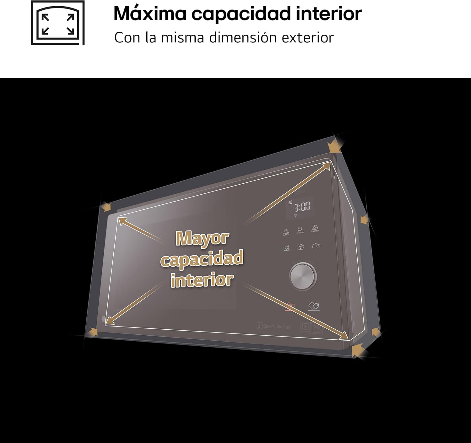 LG MJ3965ACS - Mikrowellen-Ofen 4 in 1 Smart Inverter; maximale Leistung Umluft 1850 W, Grill 950 W, Mikrowelle 1100 W; 39 l Kapazität; Edelstahl