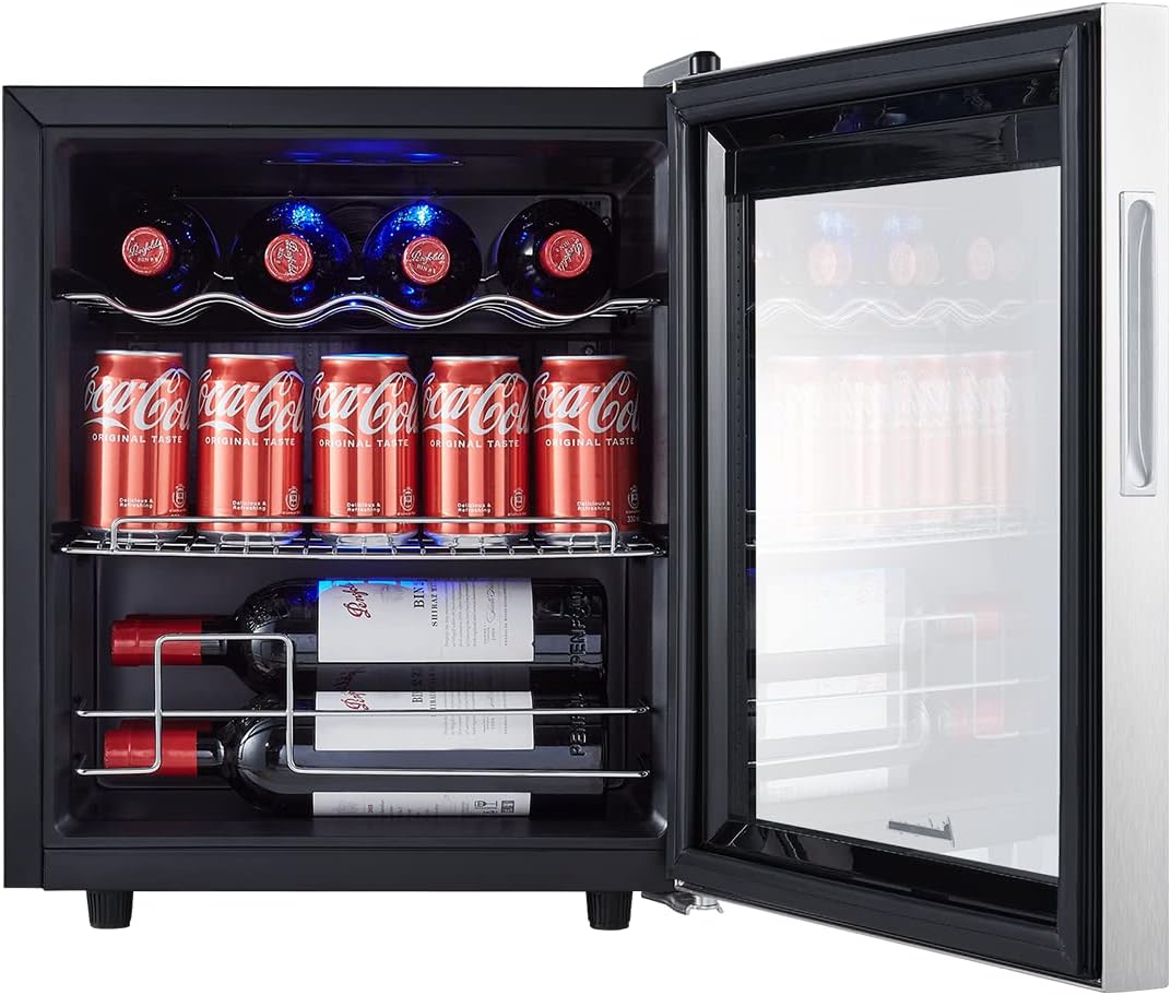 Kalamera Getränkekühlschrank, Bierkühlschrank mit Touch-Bedienfeld, 3-18°C Kühlzone, Flaschenkühlschrank 86 Liter, Blaue LED-Innenbeleuchtung, 41 dB, KRC-86GE