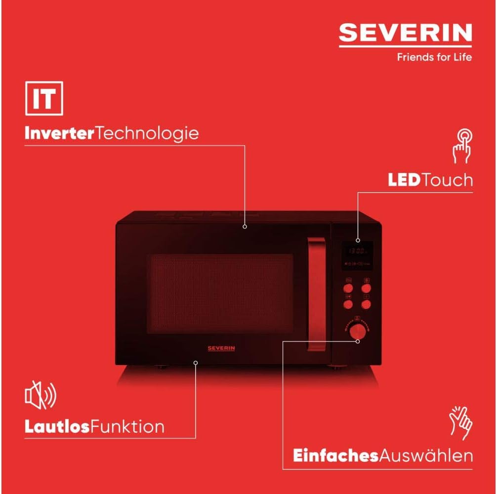 SEVERIN Solo Mikrowelle, Mikrowellengerät zum Auftauen, Garen und Erhitzen, Mikrowelle mit Drehteller für gleichmäßige Wärmeverteilung, schwarz / Edelstahl, MW 7756